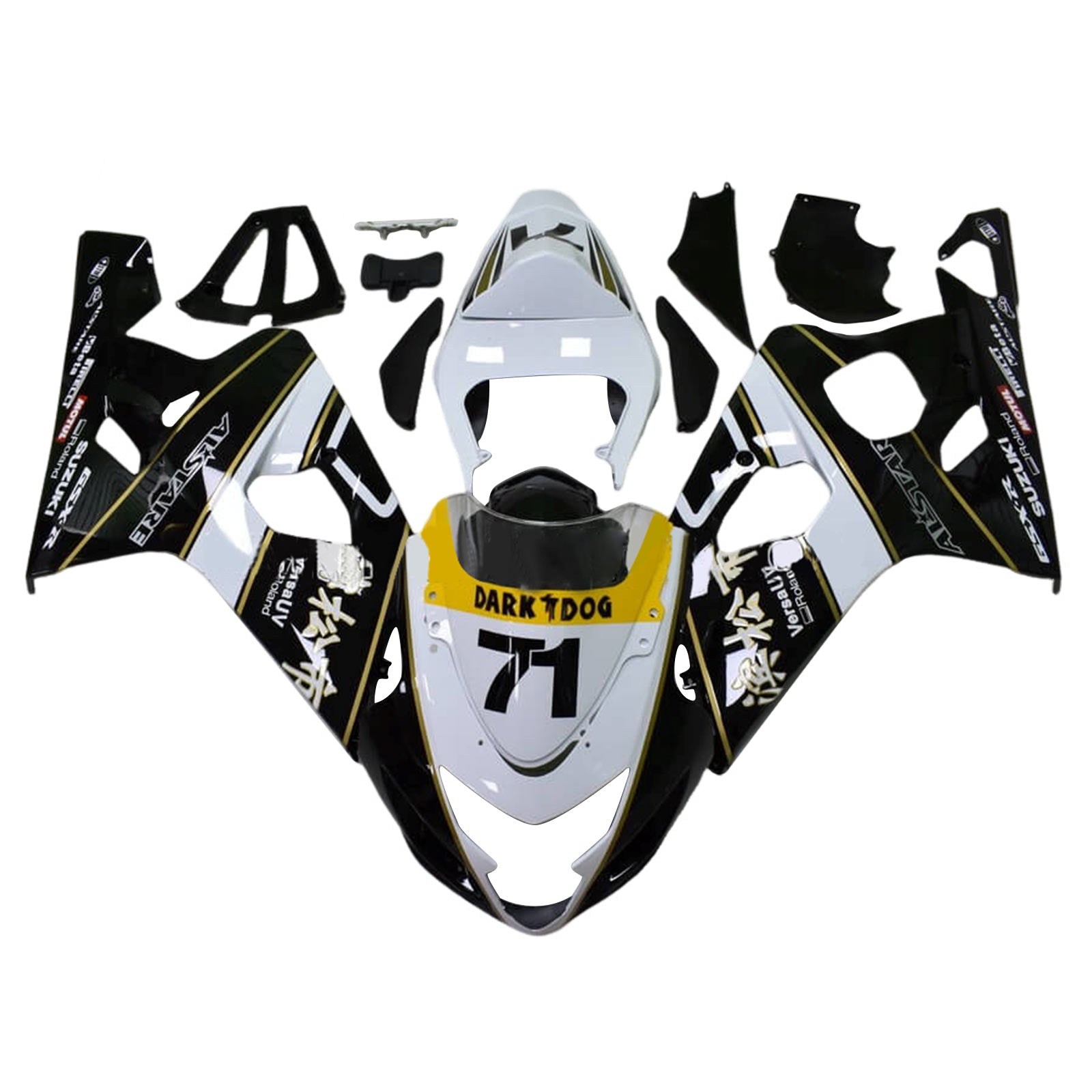 Amotopart 2004-2005 K4 GSXR 600/750 Suzuki White&Black Style2 Fairing Kit