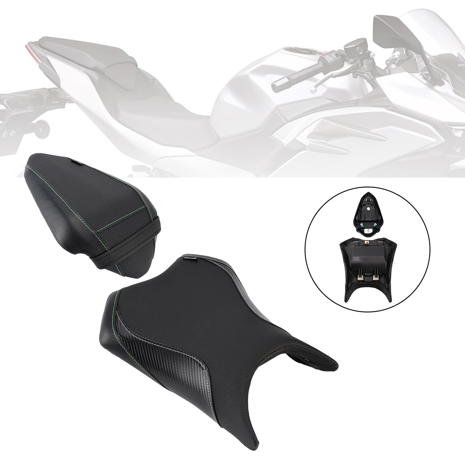 24-25 Kawasaki Ninja 500 Z500 Front&ROhr-Raider-Beifahrerkissen-Set Schwarz1