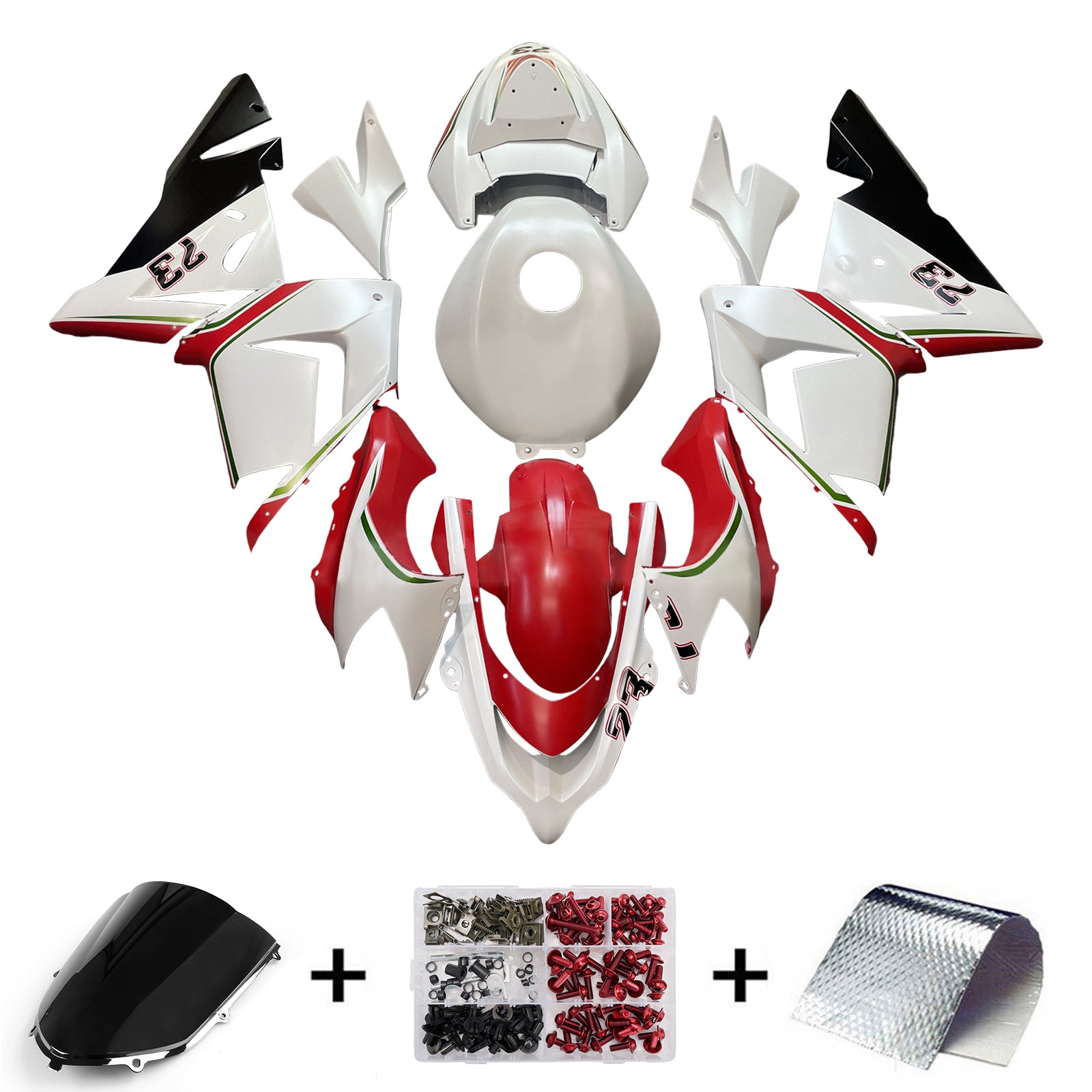 Amotopart 2004-2005 Kawasaki ZX10R White Red Fairing Kit