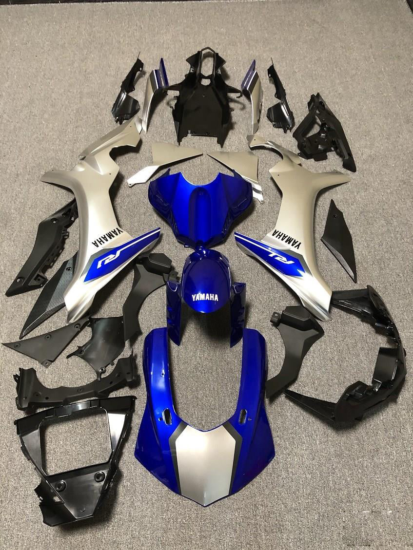 Kit de carénage Amotopart Yamaha 2015-2019 YZF 1000 R1 bleu et argent