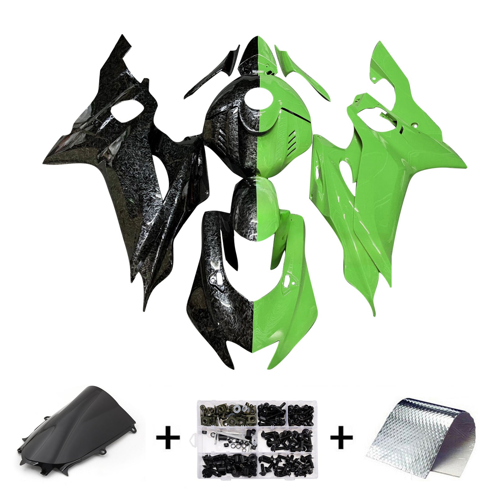 Amotopart 2017-2023 Yamaha YZF-R6 Forged Carbon Fiber Green Fairing Kit