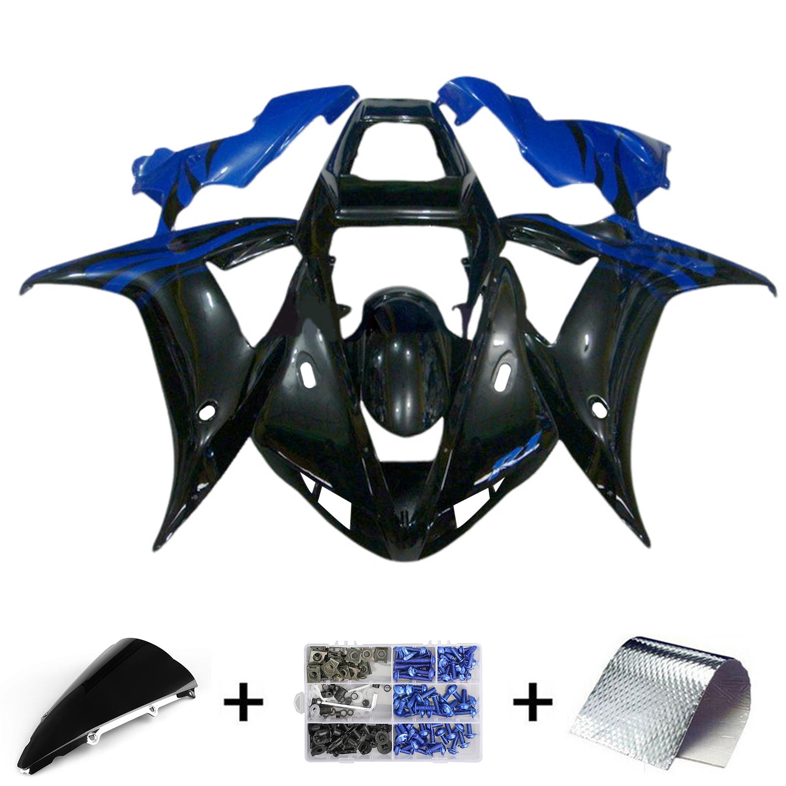 Amotopart 2002–2003 Yamaha YZF R1 Verkleidungssatz, Blau/Schwarz