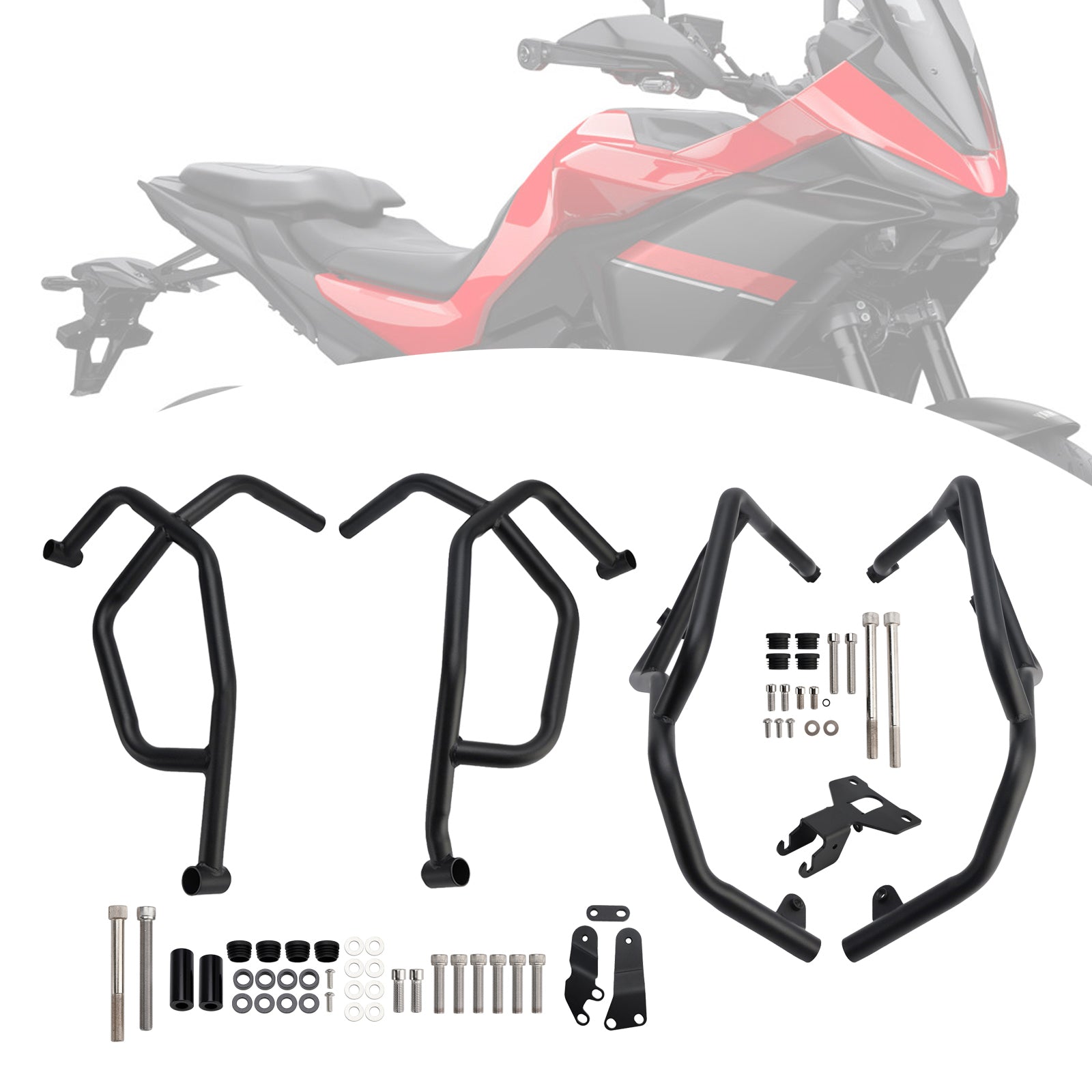 Yamaha Tracer 7 21-25 Upper + Lower Engine Guard Frame Crash Bar Kit Black