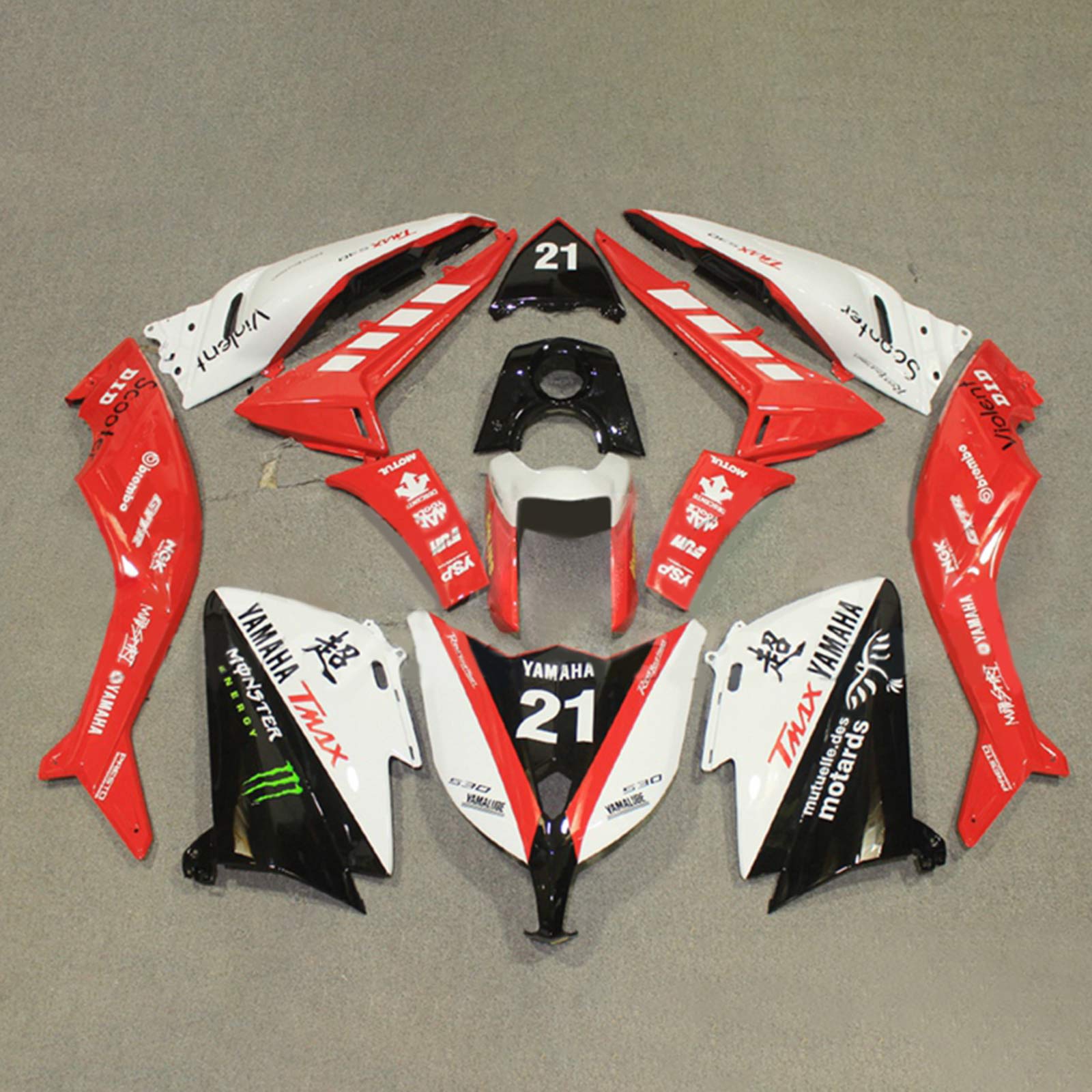 Amotopart 2012-2014 TMax TMAX 530 Yamaha Kit de carenado rojo y blanco estilo R3