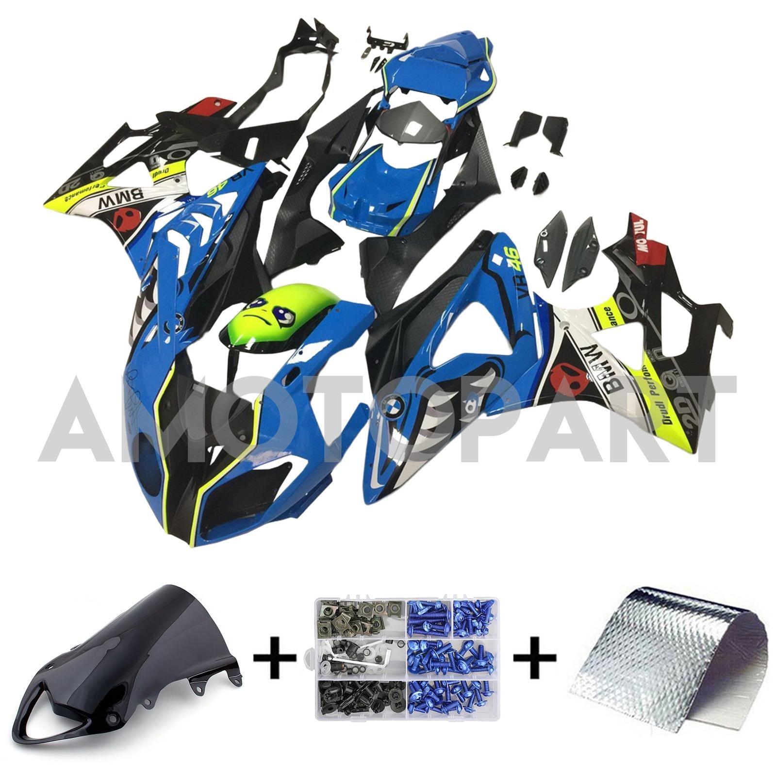 Amotopart BMW S1000RR 2009-2014 Kit de carenado Monster azul y amarillo