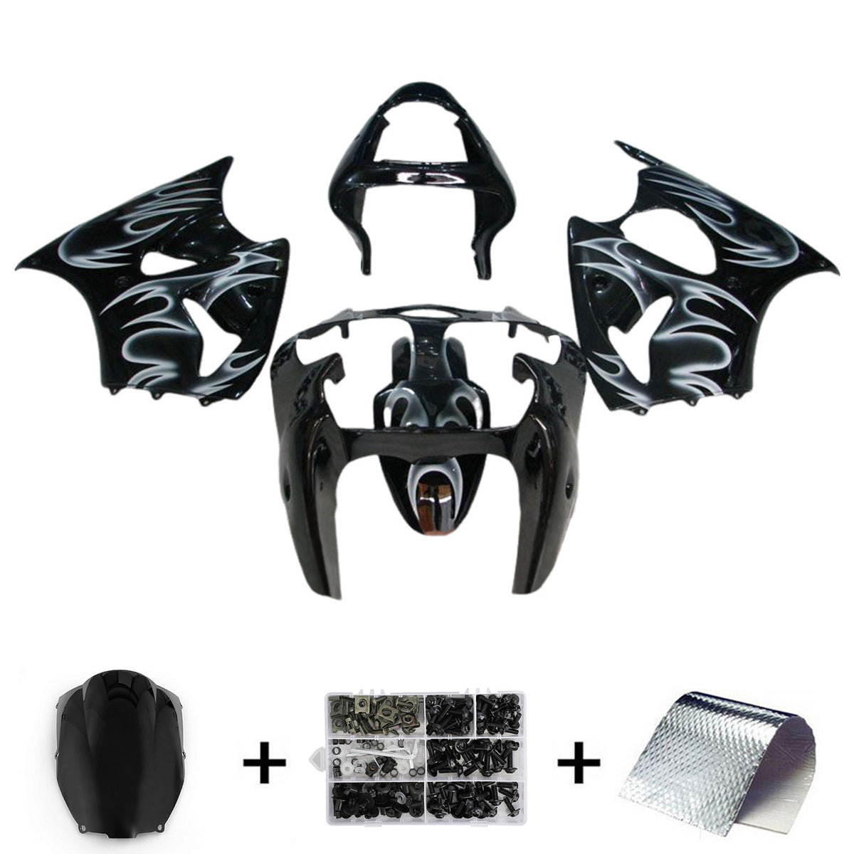 Amotopart 2000-2002 Kawasaki ZX6R 636 & 2005-2008 Kawasaki ZZR600 Black Fairing Kit