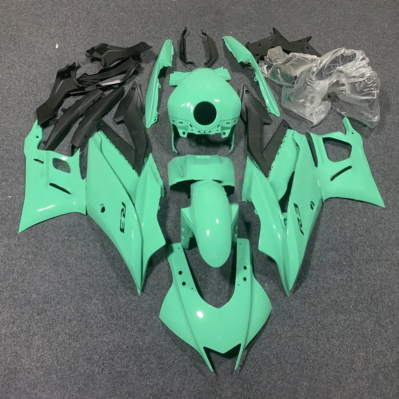 Amotopart 2019-2021 Yamaha YZF-R3 R25 Black Light Green Fairing Kit