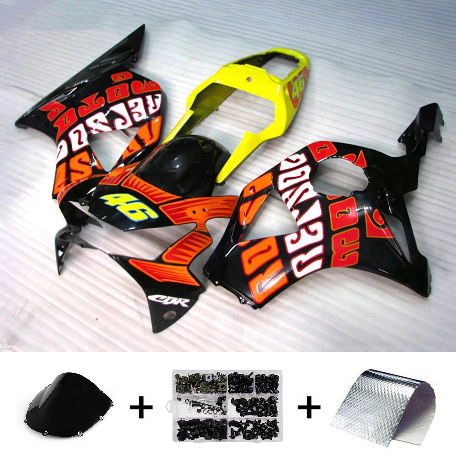 Amotopart 2002–2003 Honda CBR954 Schwarz/Orange Verkleidungsset
