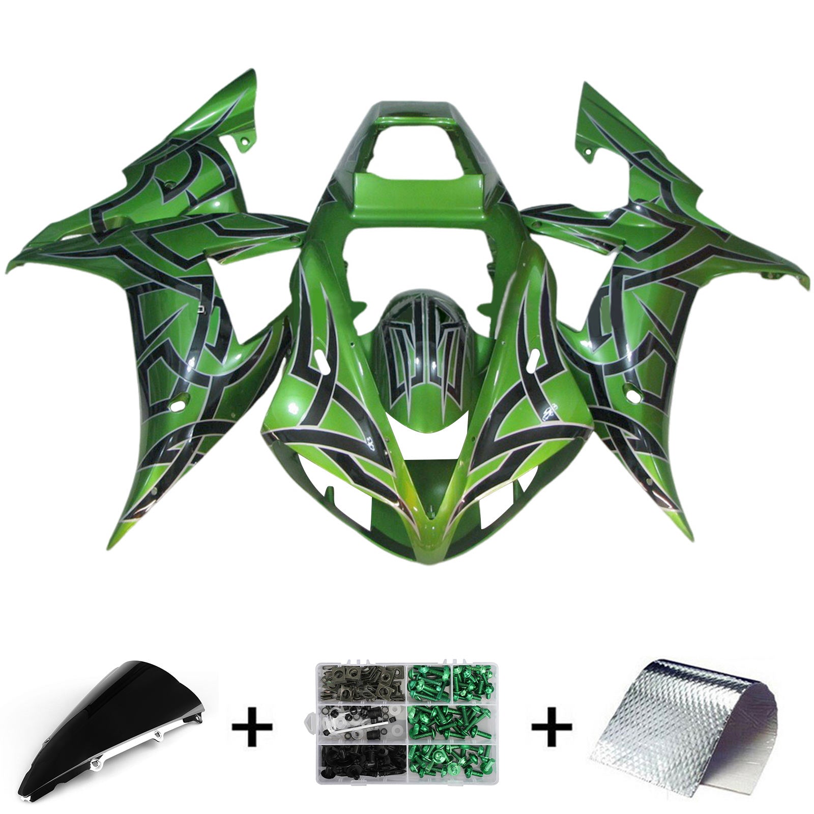 Amotopart 2002-2003 Yamaha YZF R1 Black Green Fairing Kit