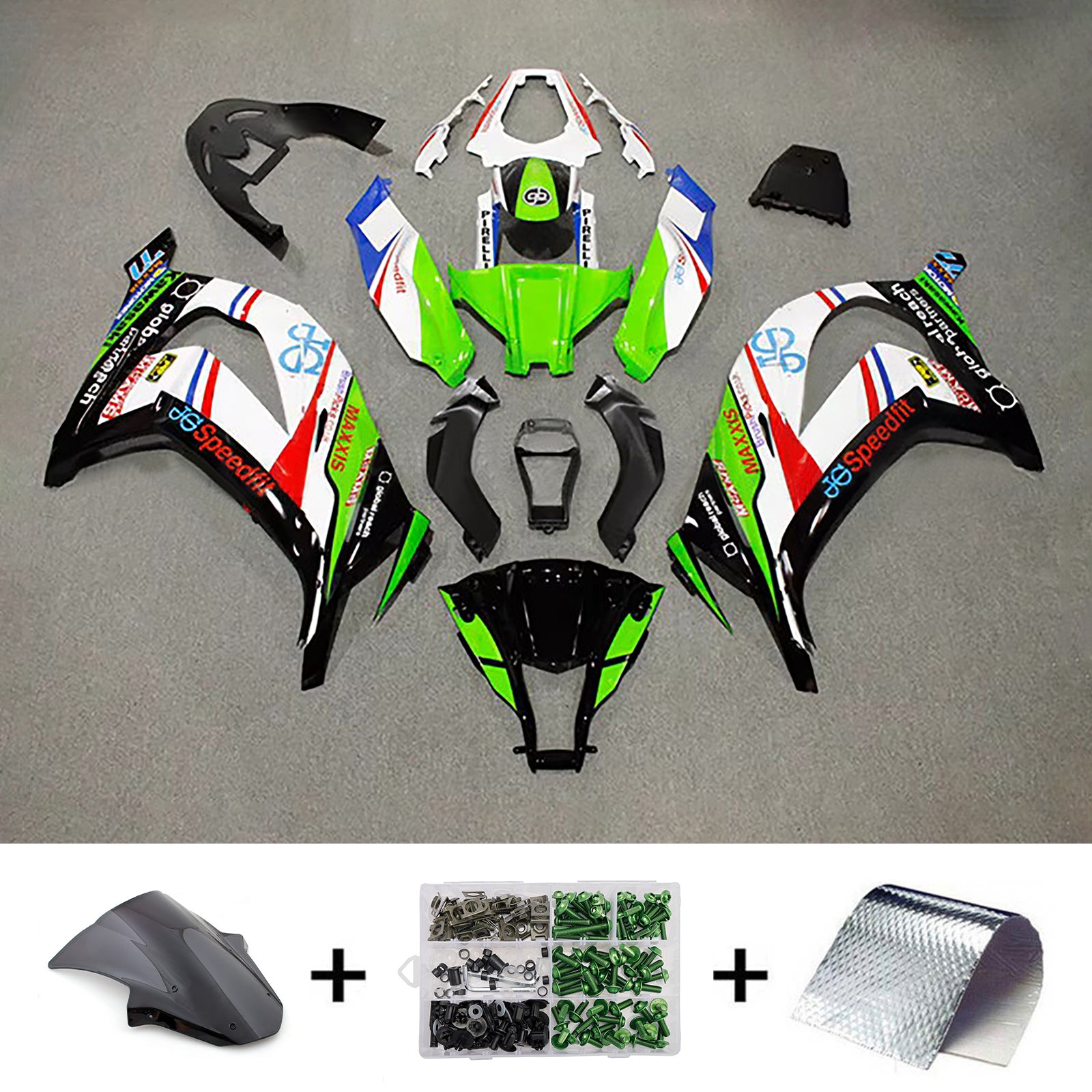 Amotopart 2011-2015 Kawasaki ZX10R Black Green Red White Fairing Kit