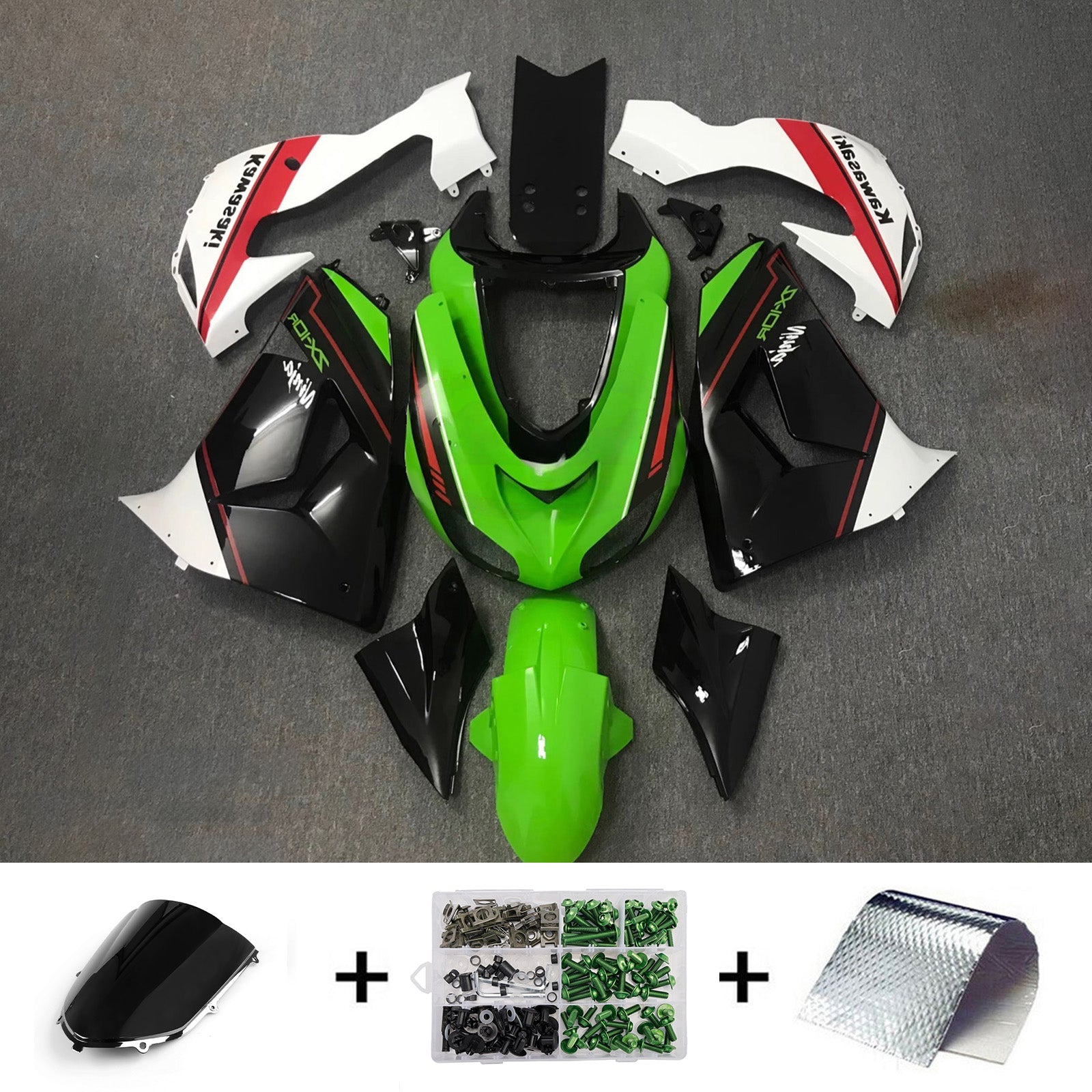 Amotopart 2006-2007 Kawasaki ZX10R Green Black White Red Fairing Kit