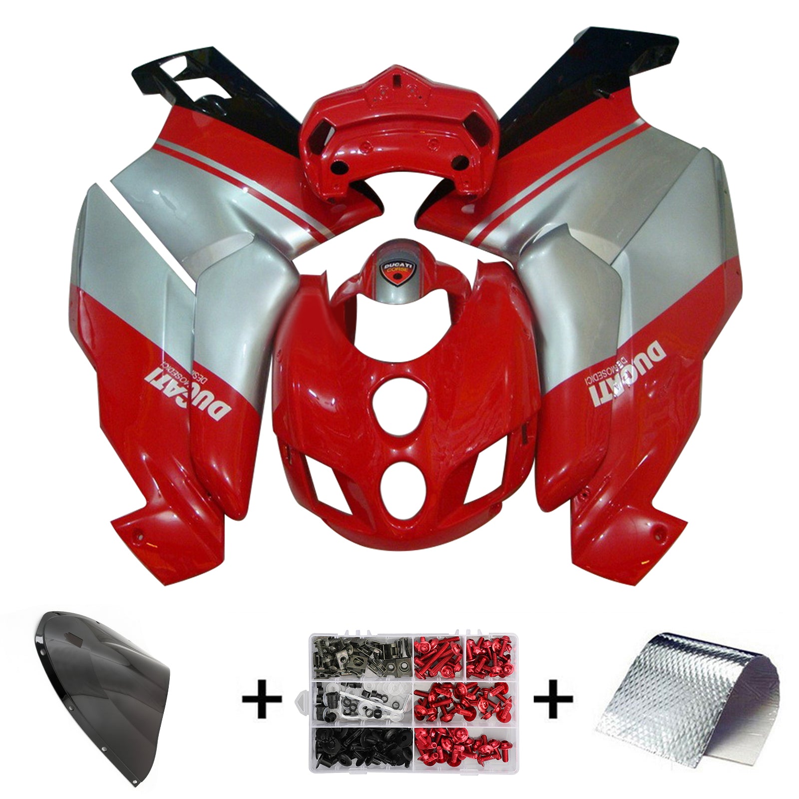 Amotopart Ducati 999 749 2005 2006 Kit Carénage Rouge & Argent