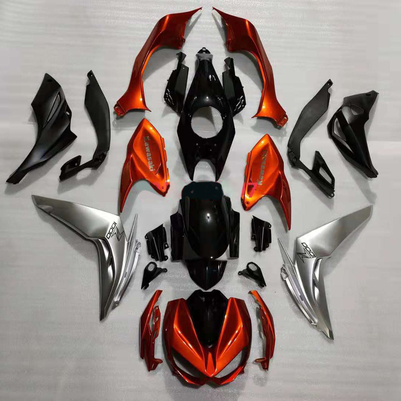 Amotopart 2014-2017 Z1000 Kawasaki Kit de carenado naranja y plateado