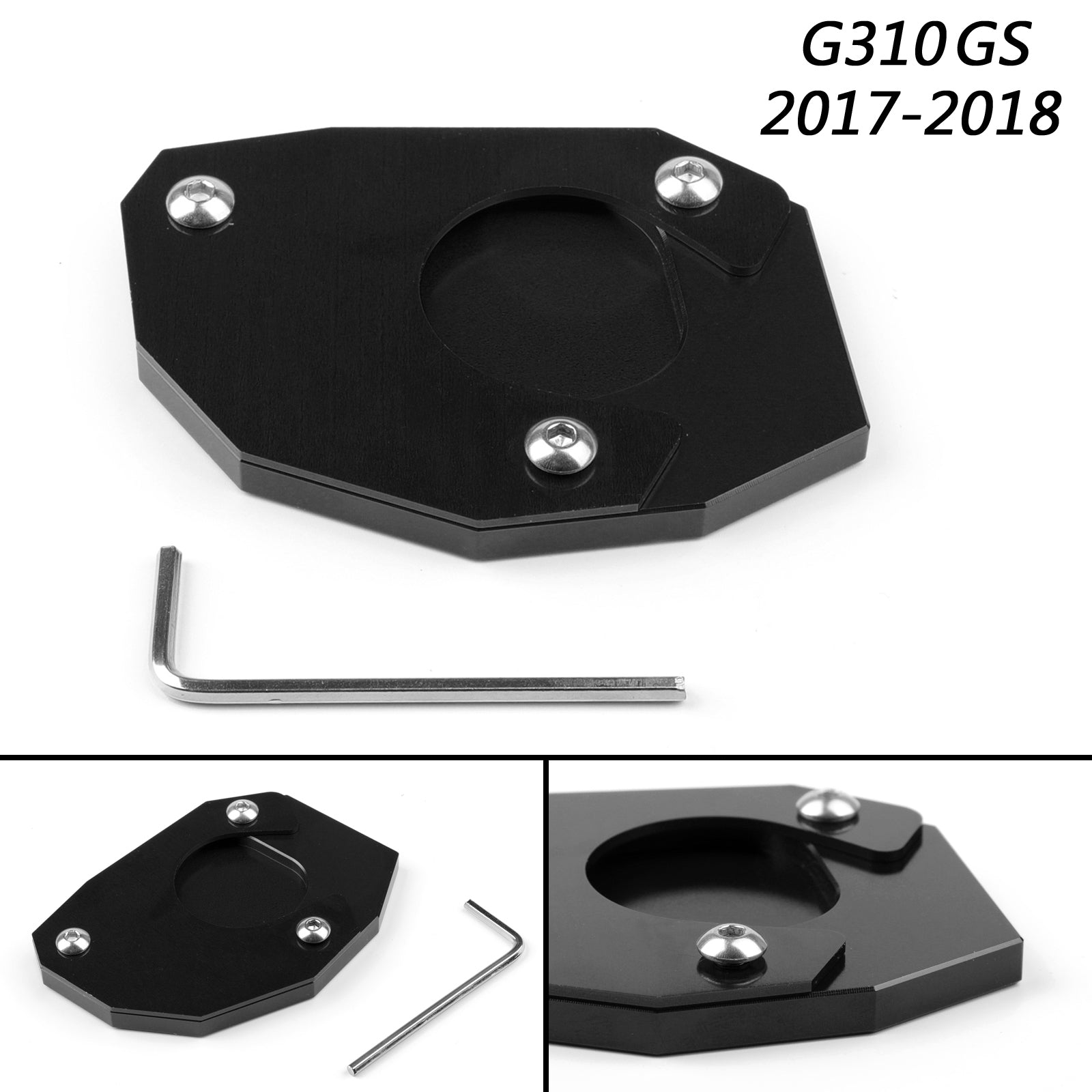 17-18 BMW G310GS CNC Kickstand Side Plate Stand Extension Pad Black