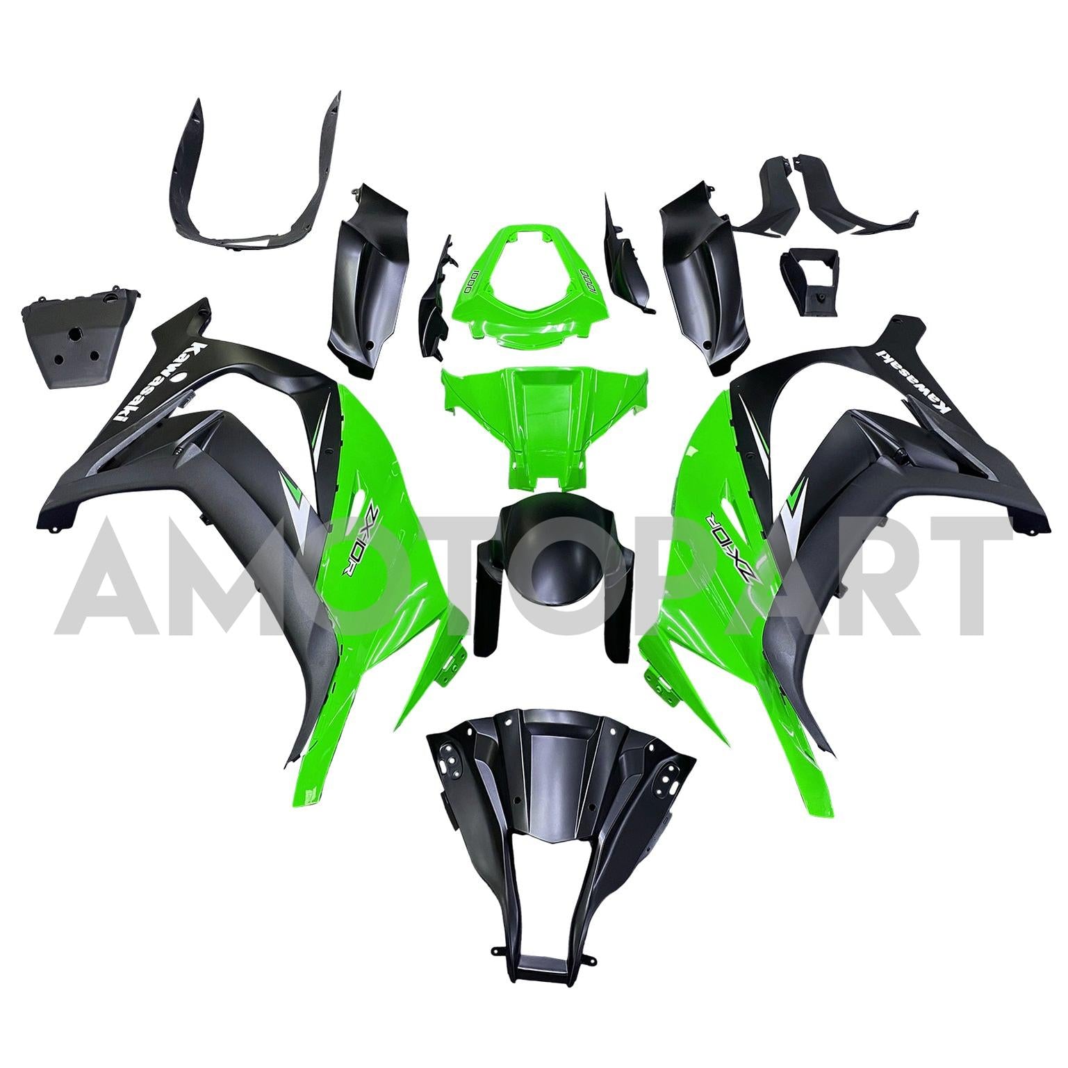 Amotopart 2011-2015 Kawasaki ZX10R Green Black Fairing Kit