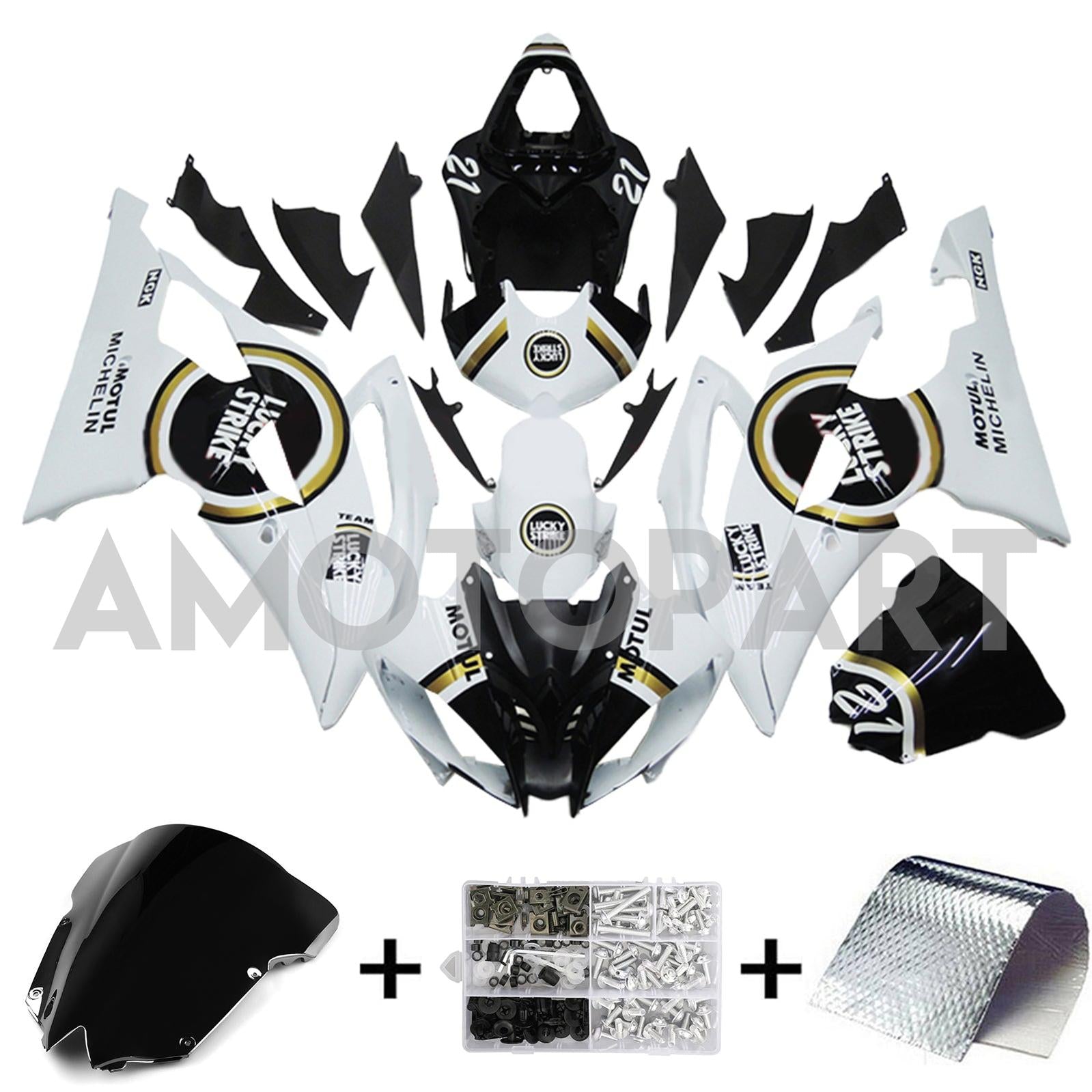 Amotopart 2008-2016 Yamaha YZF 600 R6 White&Black Style2 Fairing Kit
