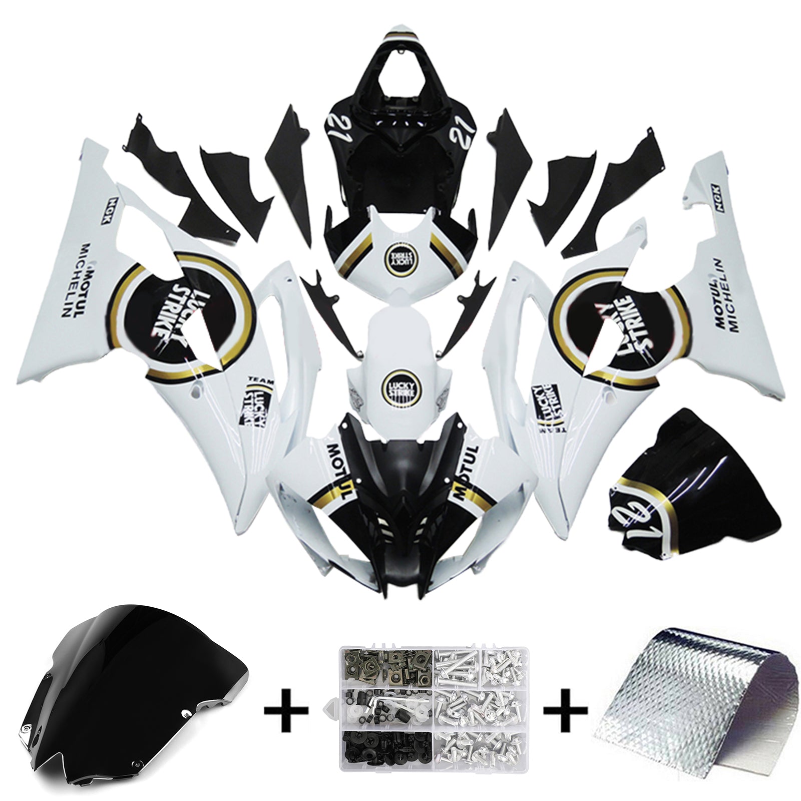Amotopart 2008-2016 Yamaha YZF 600 R6 White&Black Style2 Fairing Kit