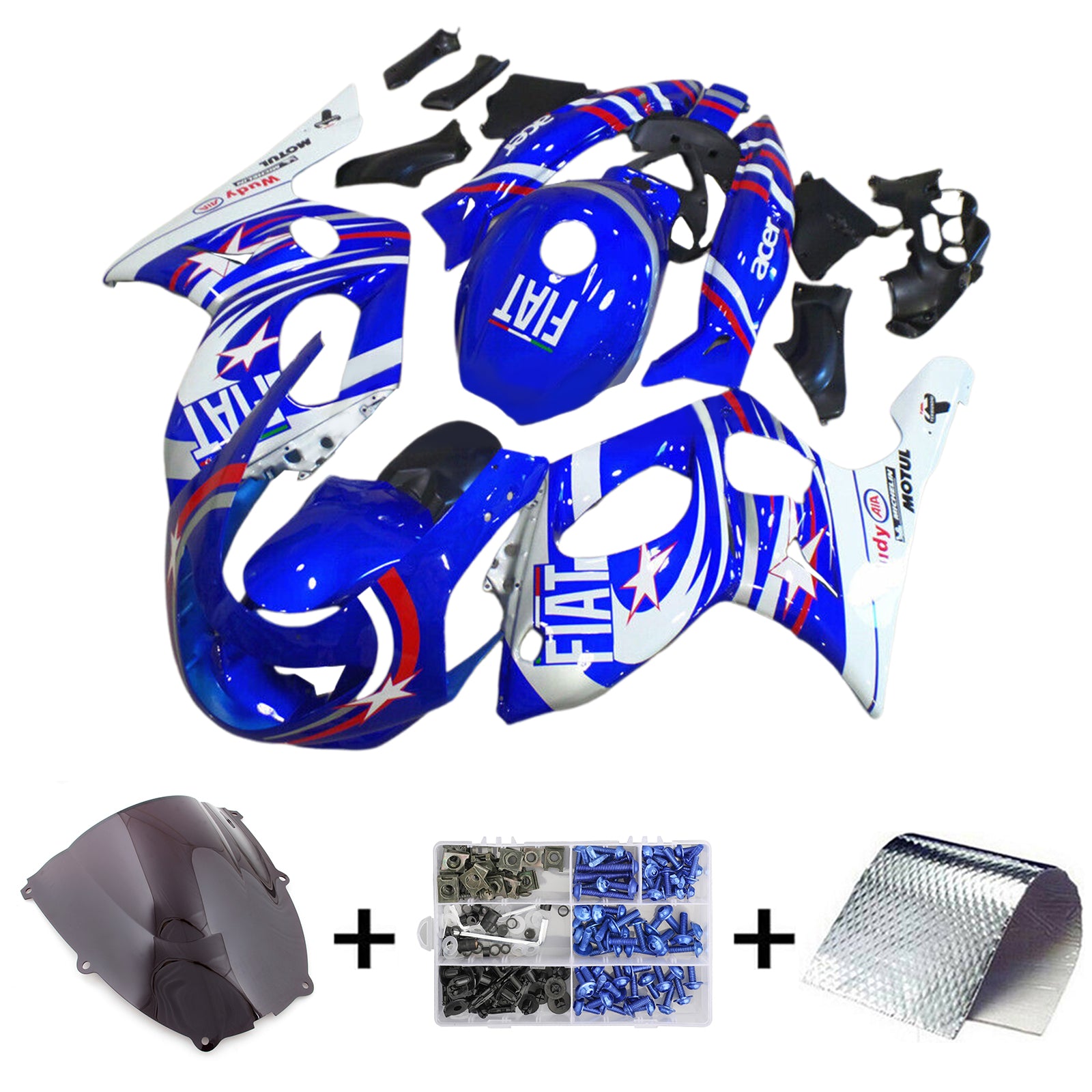 Amotopart 1996-2007 Yamaha YZF 600R Thundercat Blue White & Stars Fairing Kit