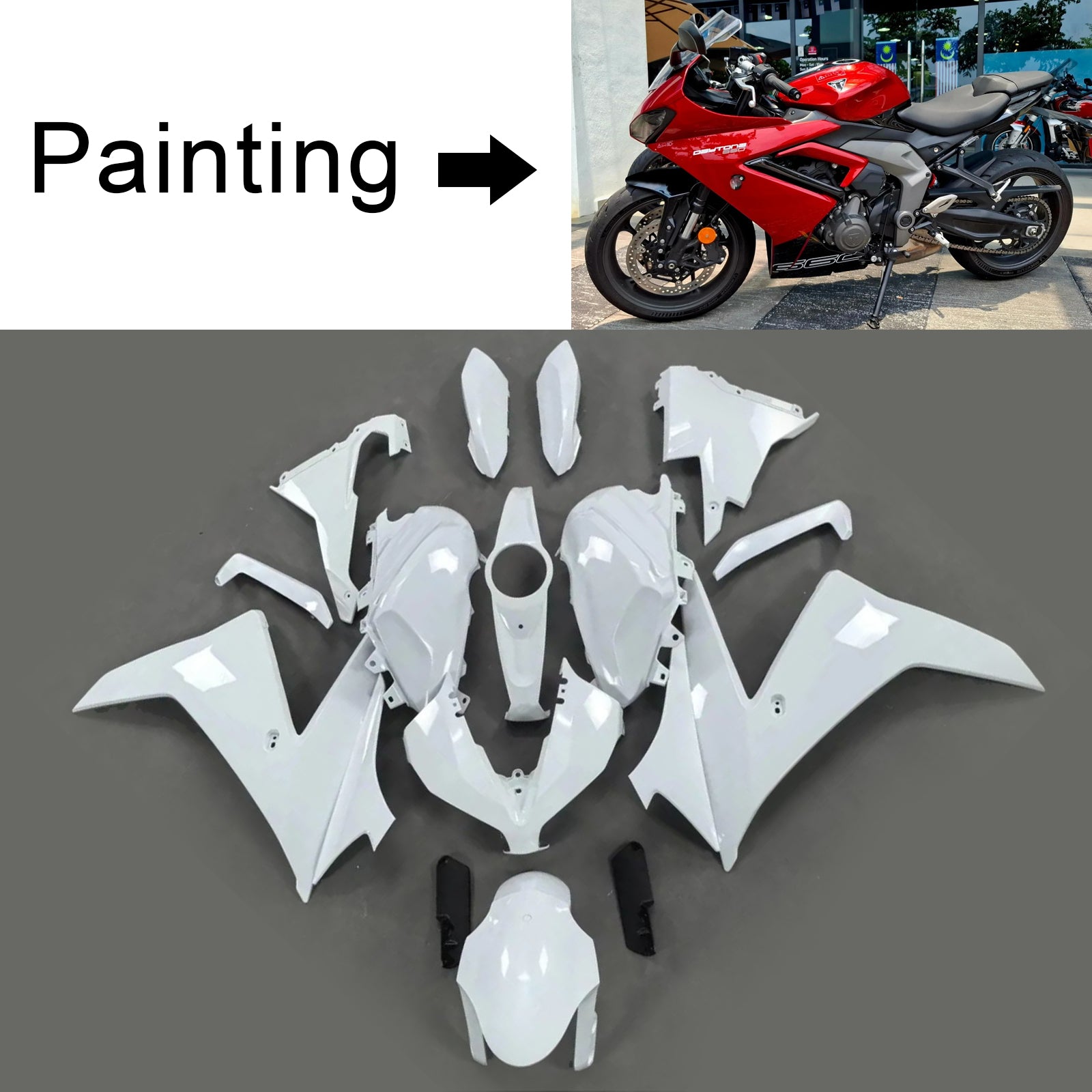 Kit carenatura rosso nero lucido Triumph Daytona 660 Amotopart 2024-2025