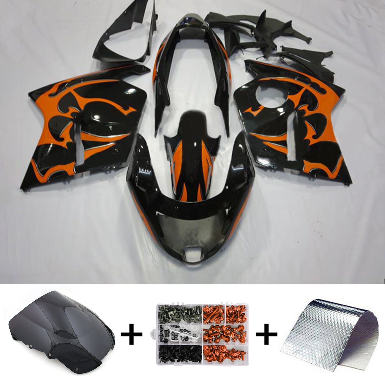 Amotopart 1996–2007 CBR1100XX SuperBlackBird Honda Verkleidungsset in Schwarz und Orange