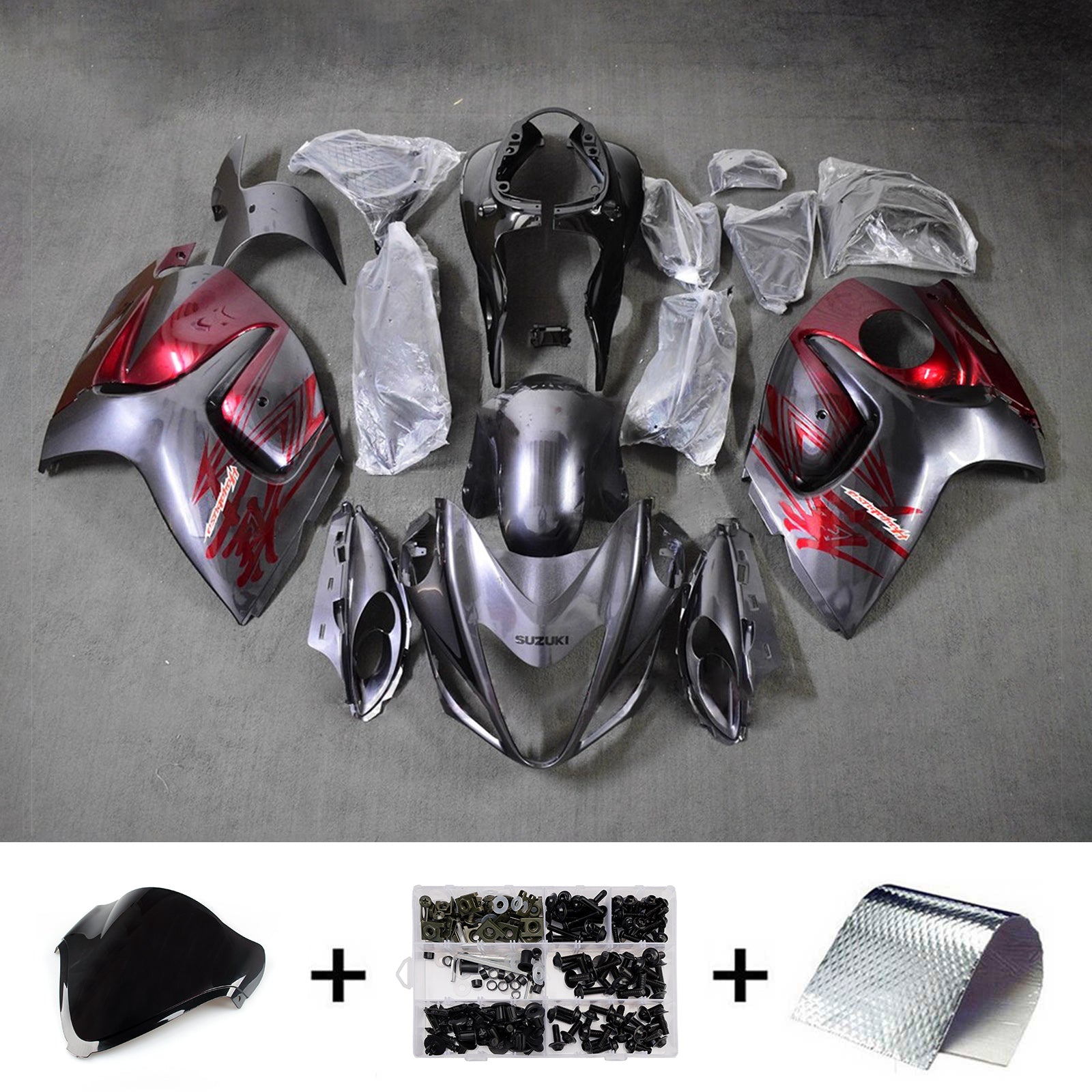 Amotopart 2008-2020 Suzuki Hayabusa GSX1300R grijsrode kuipset