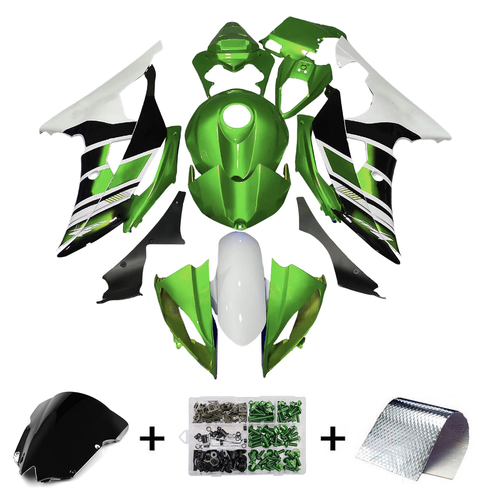 Amotopart 2008-2016 Yamaha YZF-R6 Green & White Fairing Kit