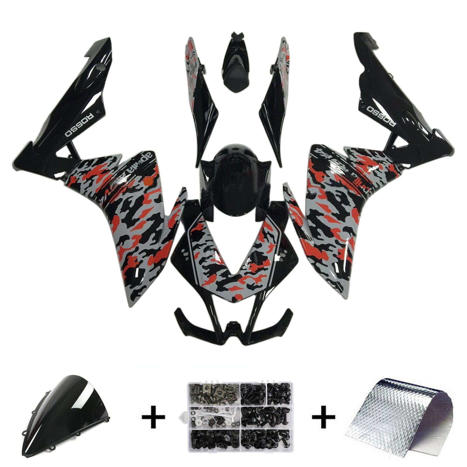 Amotopart 2009–2015 RSV4 1000 Aprilia Rot und Grau Camo Verkleidungsset