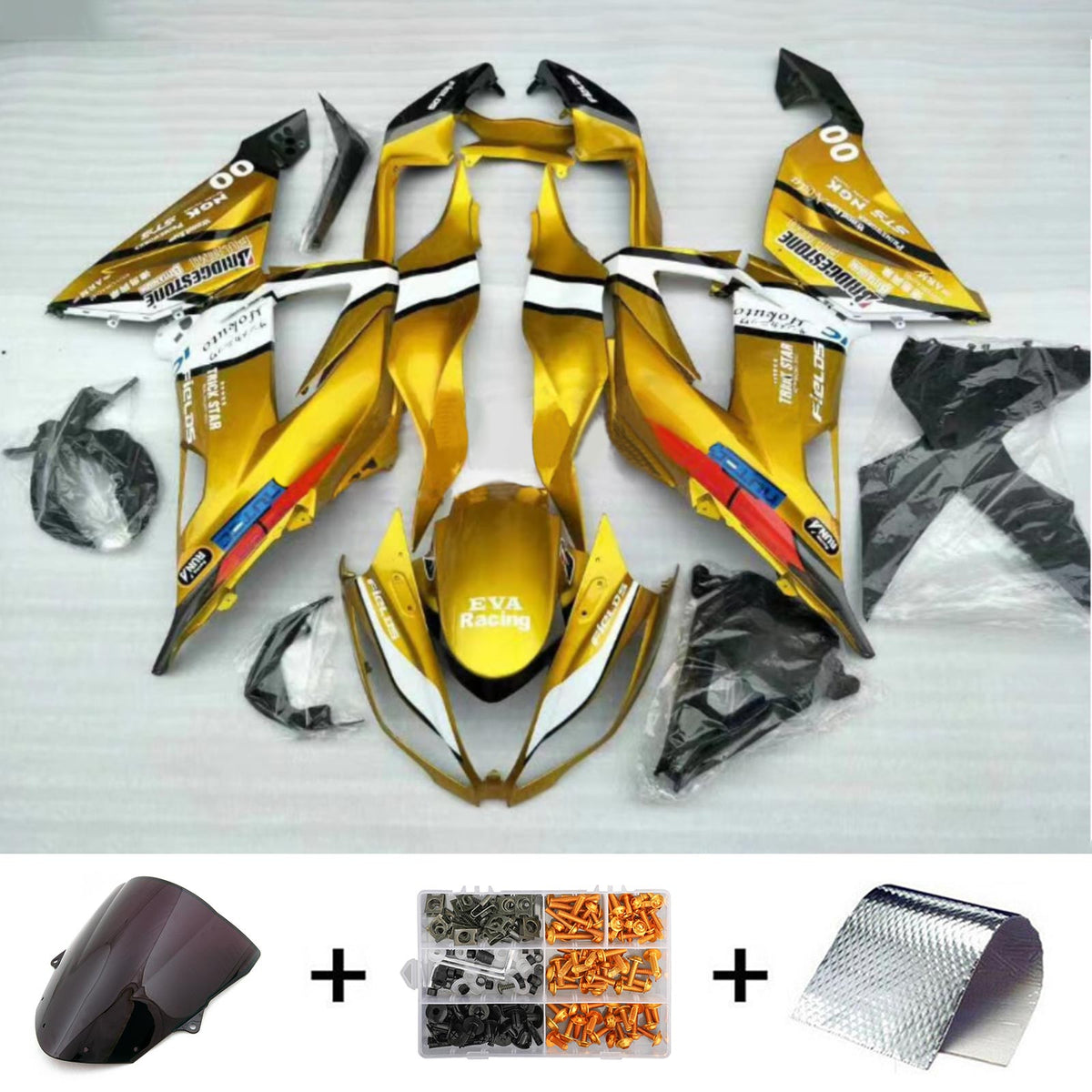 Amotopart Kawasaki ZX6R 636 2013-2018 Gold&Black Style2 Fairing Kit