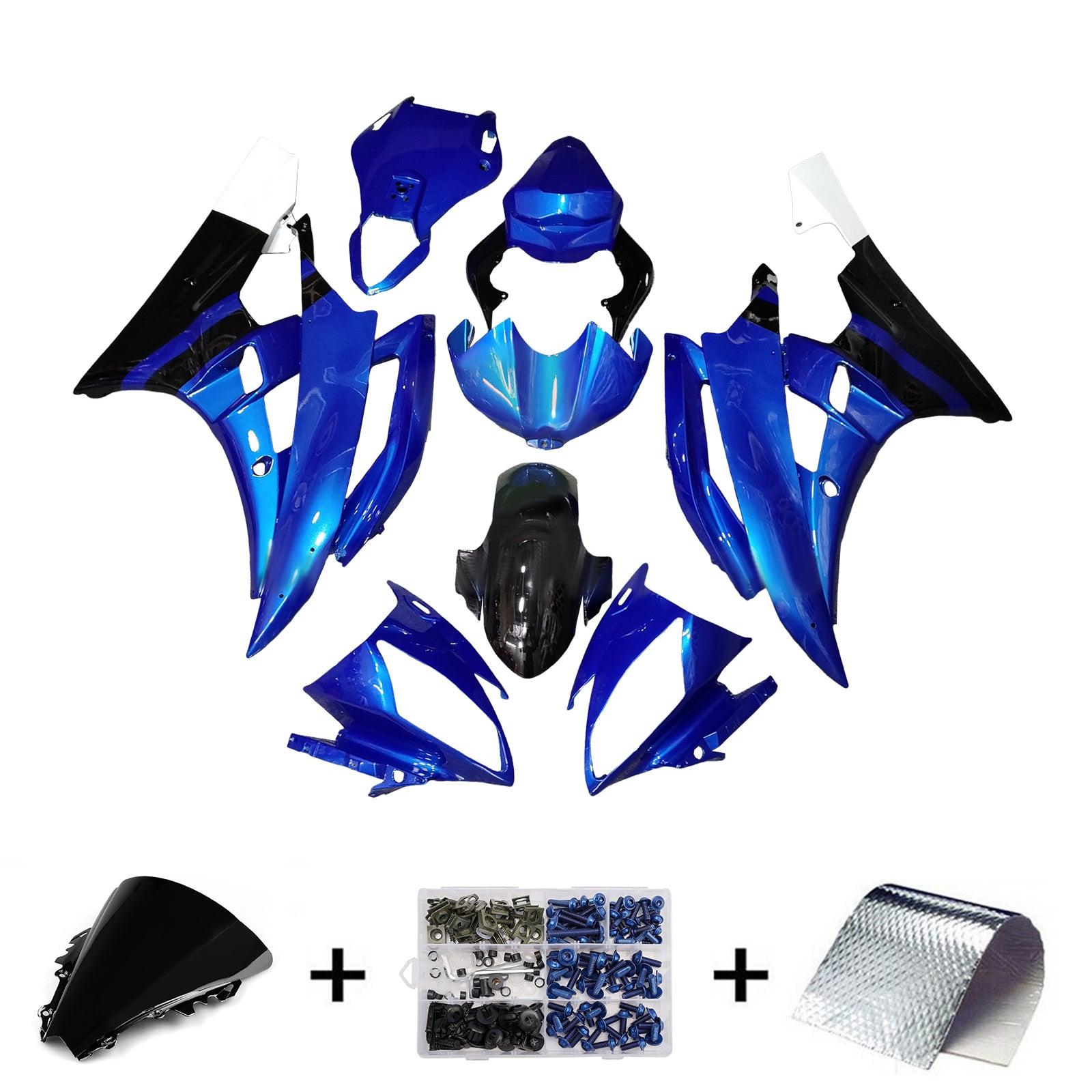 Amotopart 2006-2007 ヤマハ YZF-R6 ブルー & ブラック フェアリングキット