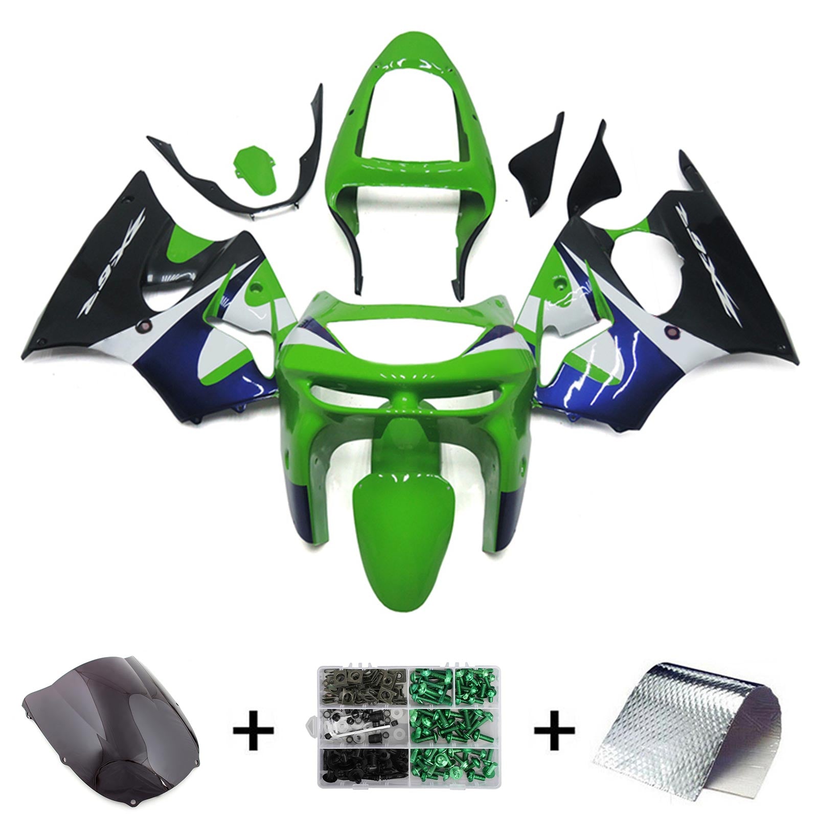 Amotopart 1998-1999 Kawasaki ZX6R Green&Black Style3 Fairing Kit