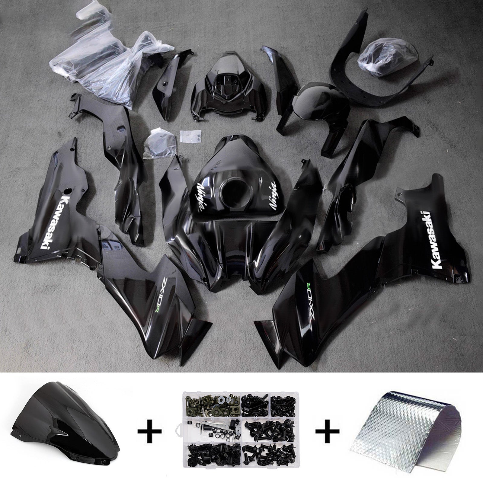 Amotopart 2021-2025 Kawasaki ZX-10R/ZX-10RR Black Fairing Kit