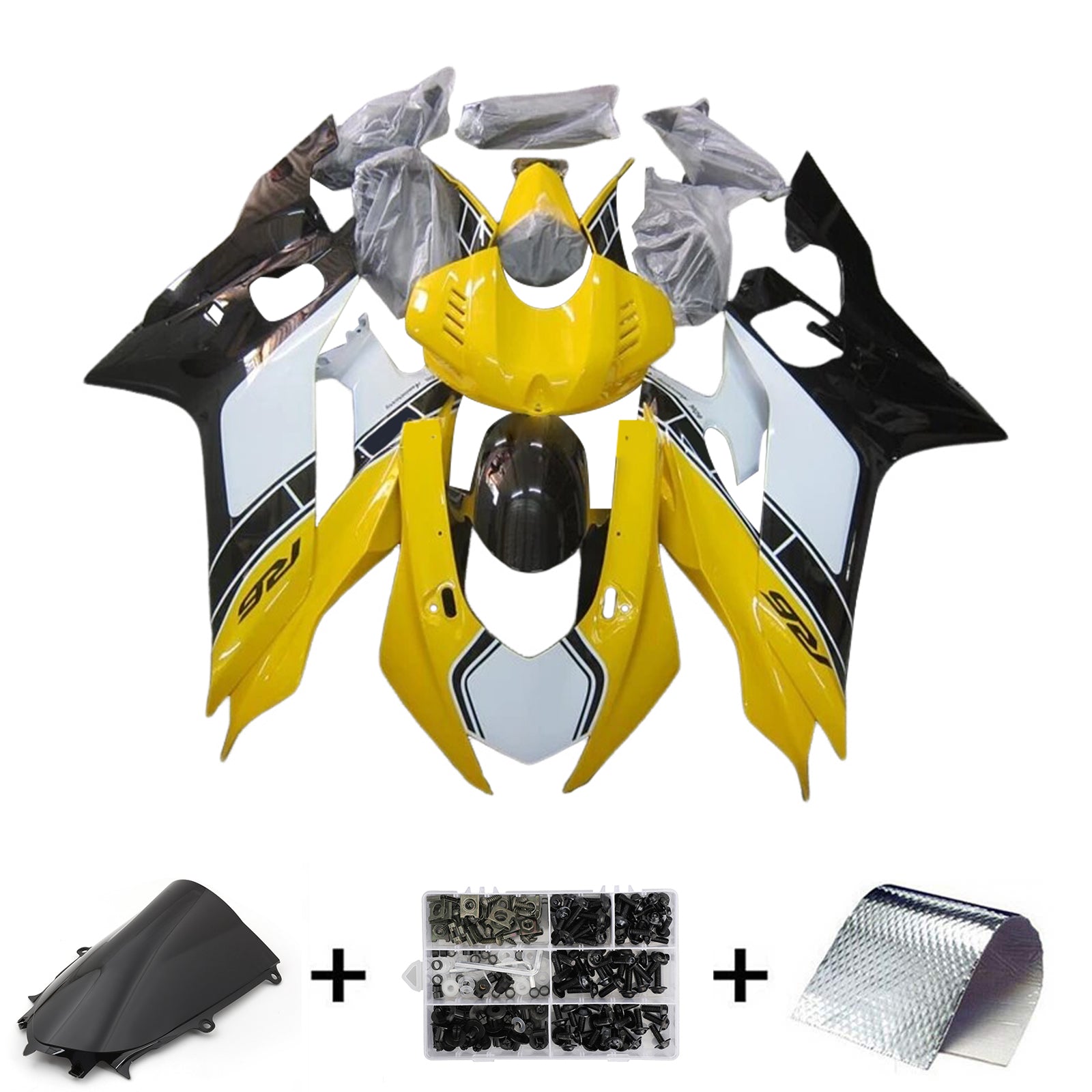 Amotopart 2017-2023 Yamaha YZF R6 White Yellow Black Fairing Kit