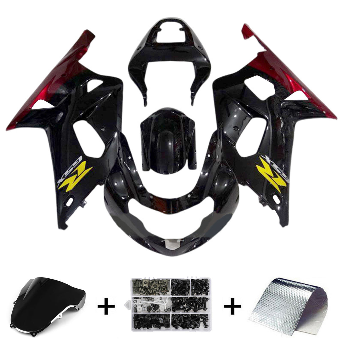 Amotopart 2000-2002 K1 K2 GSXR1000 Suzuki Kit de carénage noir et rouge