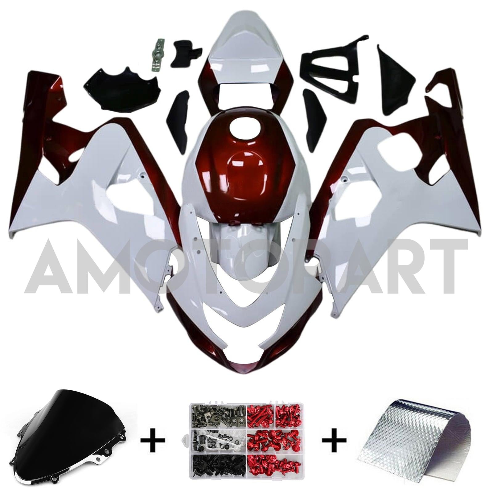 Amotopart 2004-2005 K4 GSXR 600/750 Suzuki White&Dark Red Fairing Kit