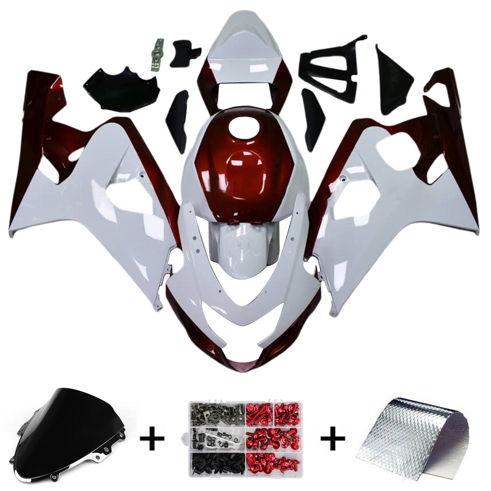 Amotopart 2004-2005 K4 GSXR 600/750 Suzuki Kit de carenado blanco y rojo oscuro