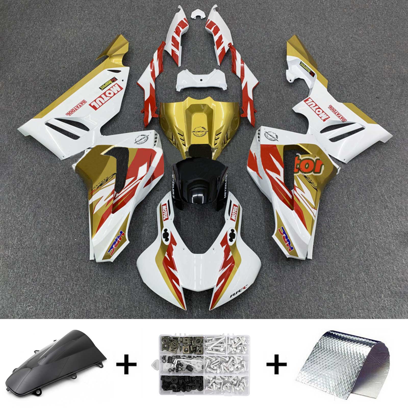 Amotopart 2020-2023 CBR1000RR-R ホンダ ホワイト&ゴールド フェアリングキット