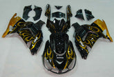 Amotopart 2006-2011 Kawasaki ZX14R Black with Yellow Flame Fairing Kit