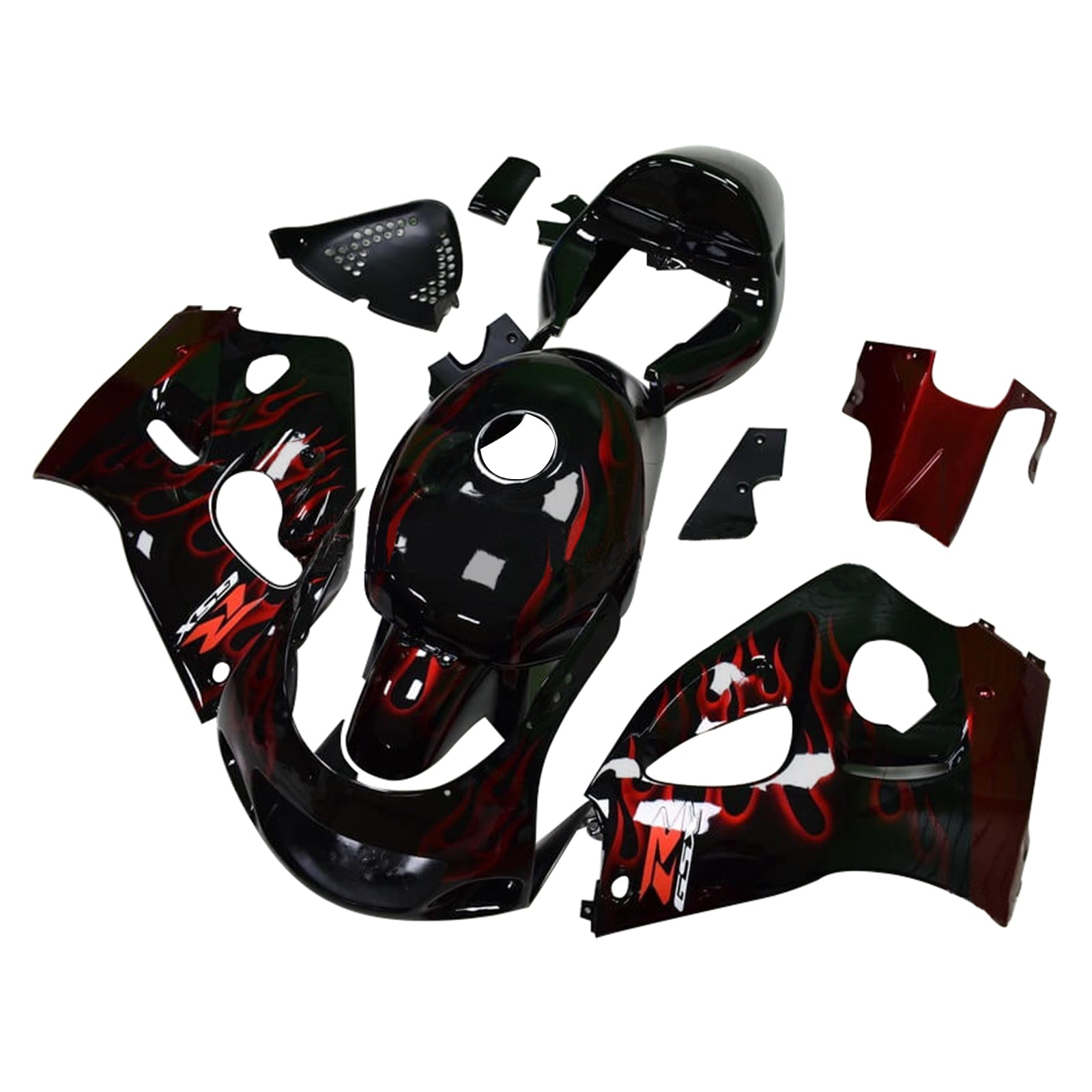 Amotopart Verkleidungsset für Suzuki GSXR600 1996–2000, GSXR750 1996–1999, Blau mit roter Flamme, Stil 1