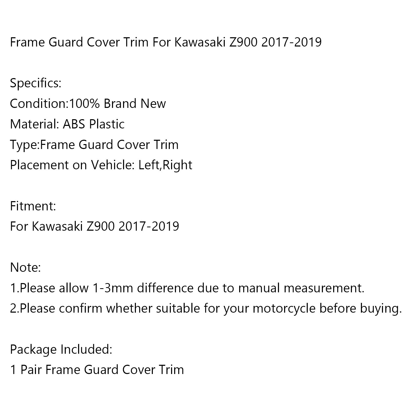 17-19 Kawasaki Z900 Motorrad ABS Kunststoff Rahmen Schutz Abdeckung Trim Schwarz