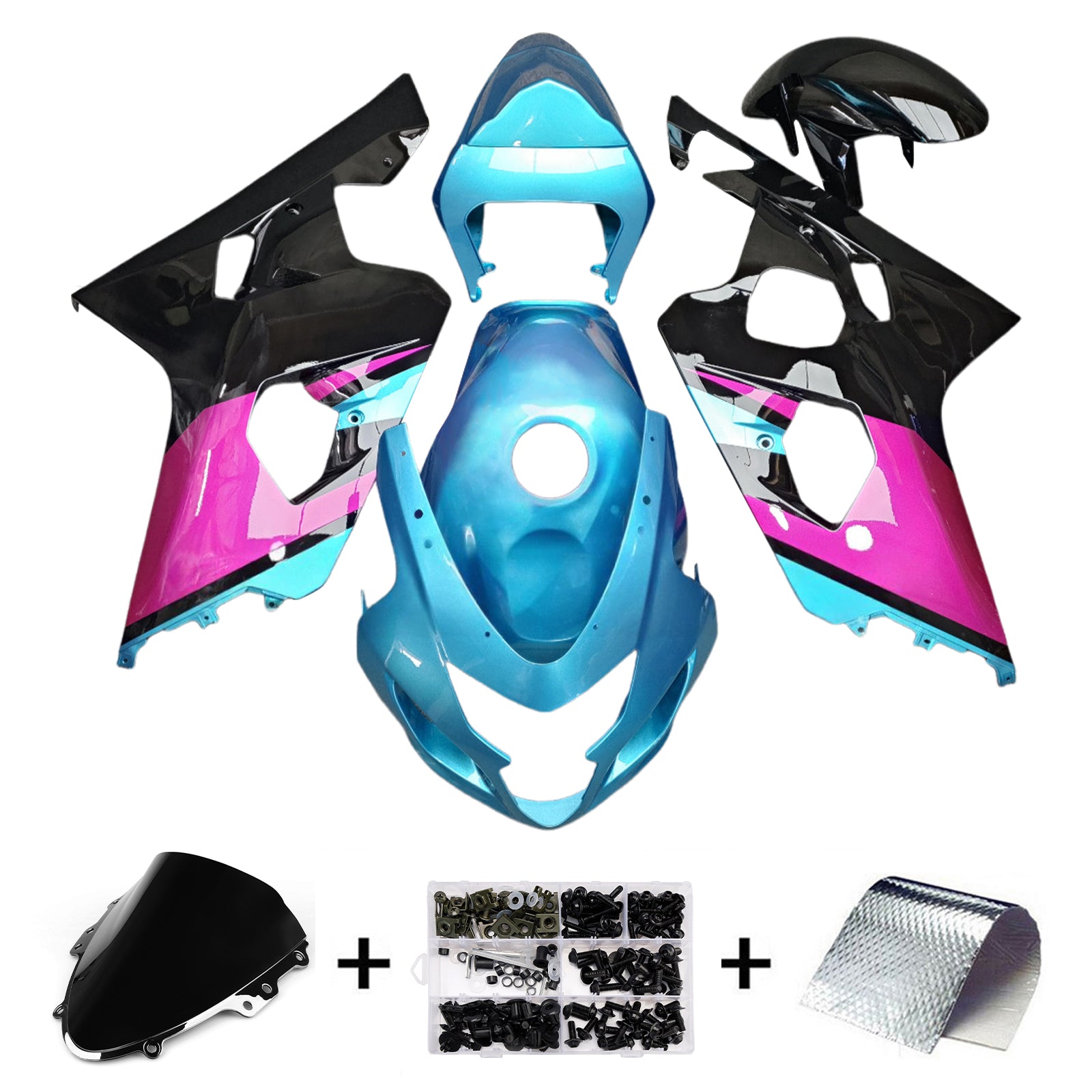 Amotopart 2004-2005 Suzuki GSXR 600/750 Light Blue Pink Black Fairing Kit