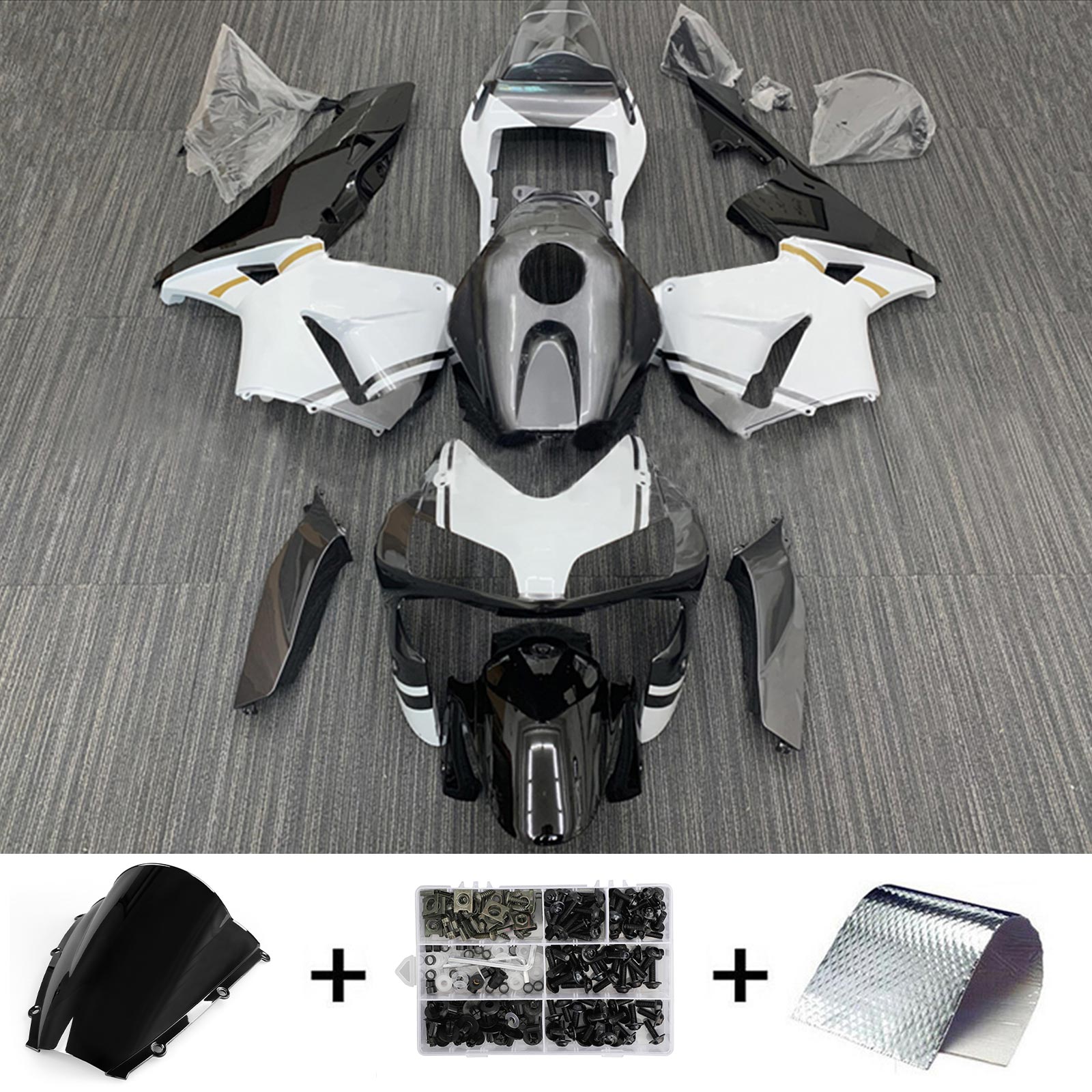 Amotopart 2003-2004 ホンダ CBR600RR ブラック ホワイト フェアリングキット