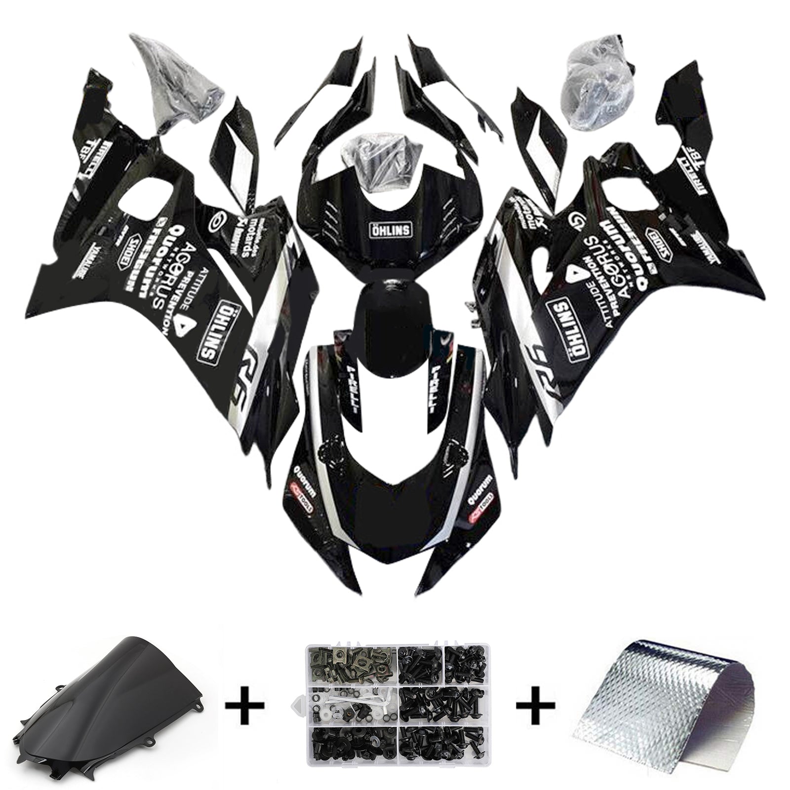 Amotopart 2017-2023 Yamaha YZF R6 White Black Fairing Kit