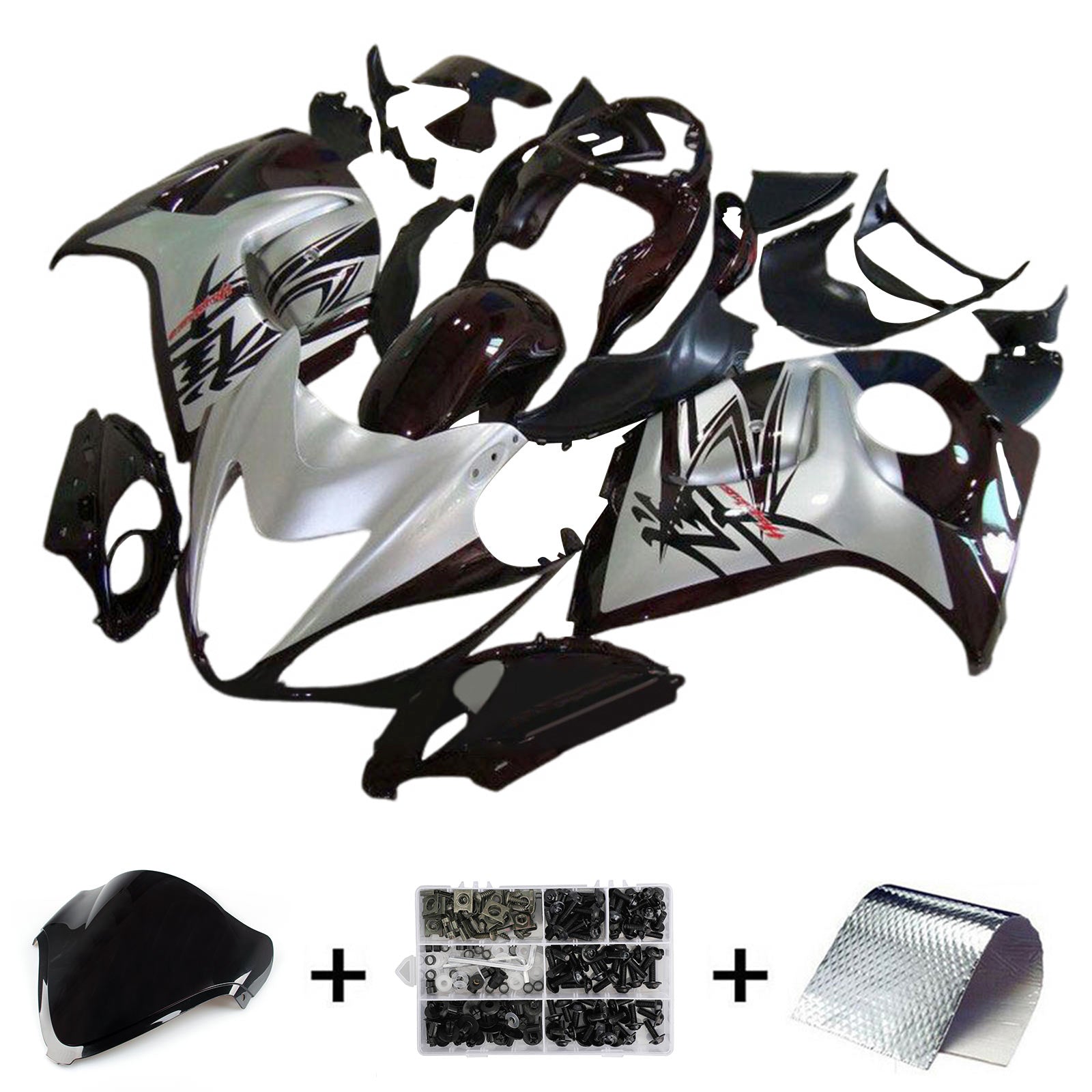 Amotopart 2008-2020 GSX1300R Hayabusa Suzuki Silver&Black Fairing Kit