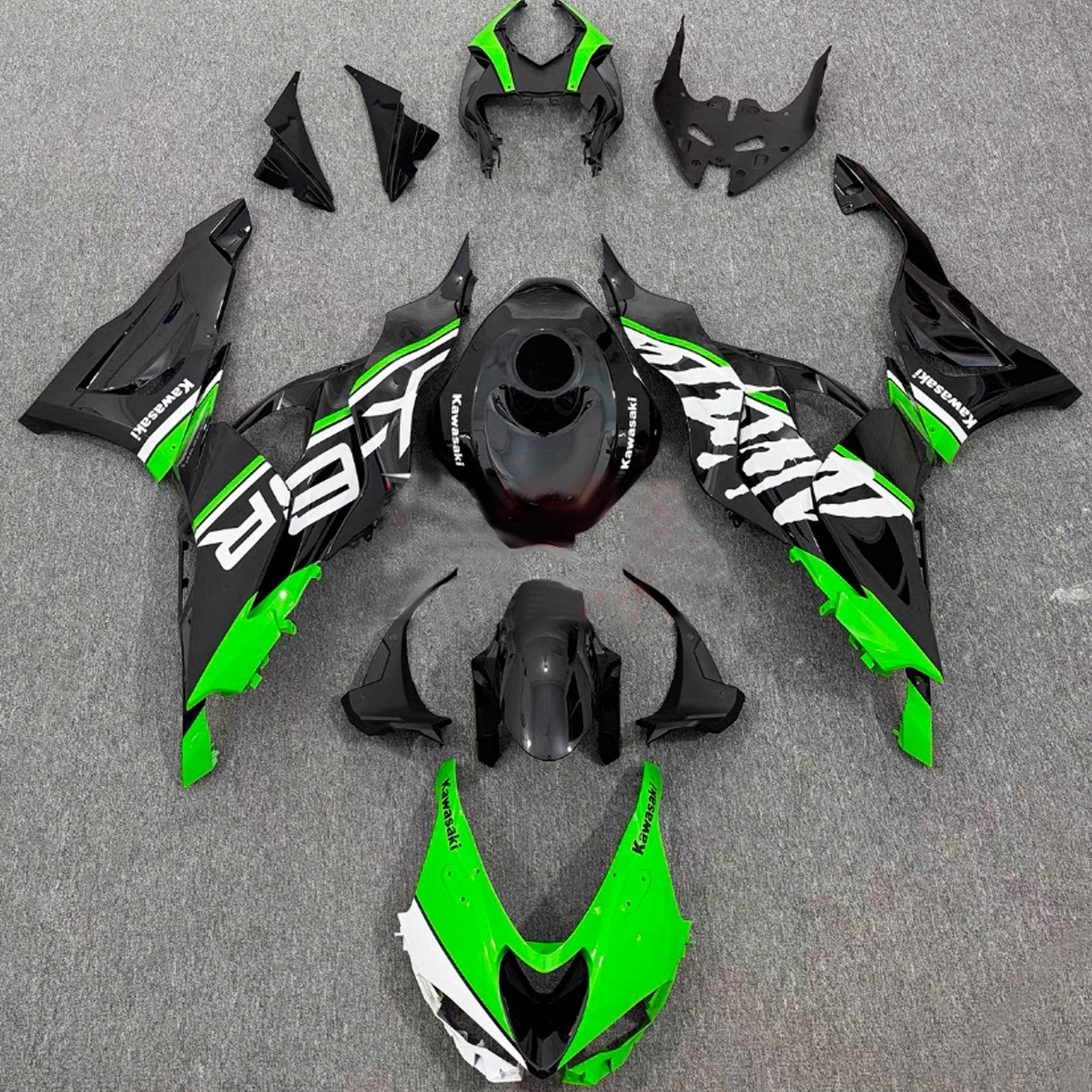 Amotopart 2024-2025 Kawasaki ZX-6R Black Green White Fairing Kit