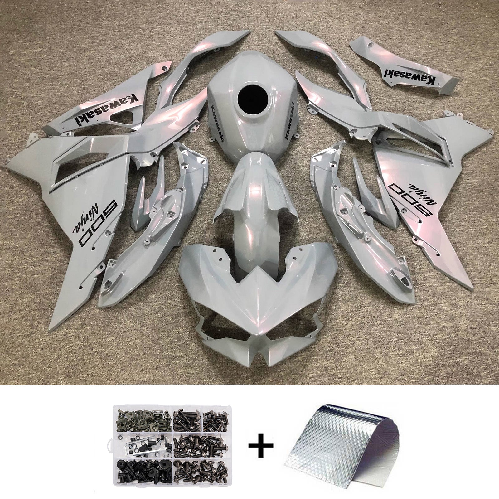 Amotopart 2024-2025 Kawasaki Ninja 500 Glossy Gray Fairing Kit