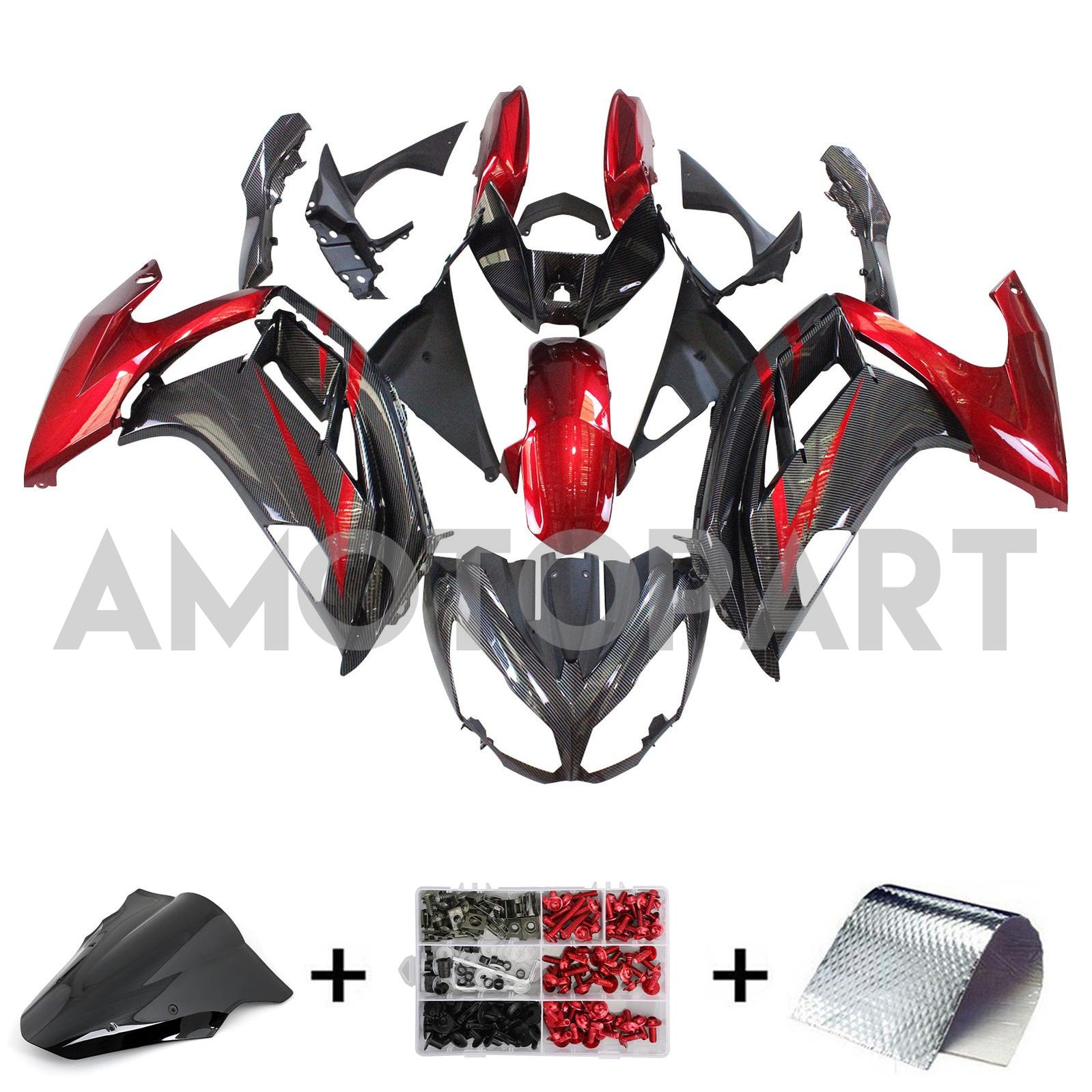 Amotopart 2012-2016 Kawasaki ER6F Ninja650 Carbon Fiber Red&Black Fairing Kit