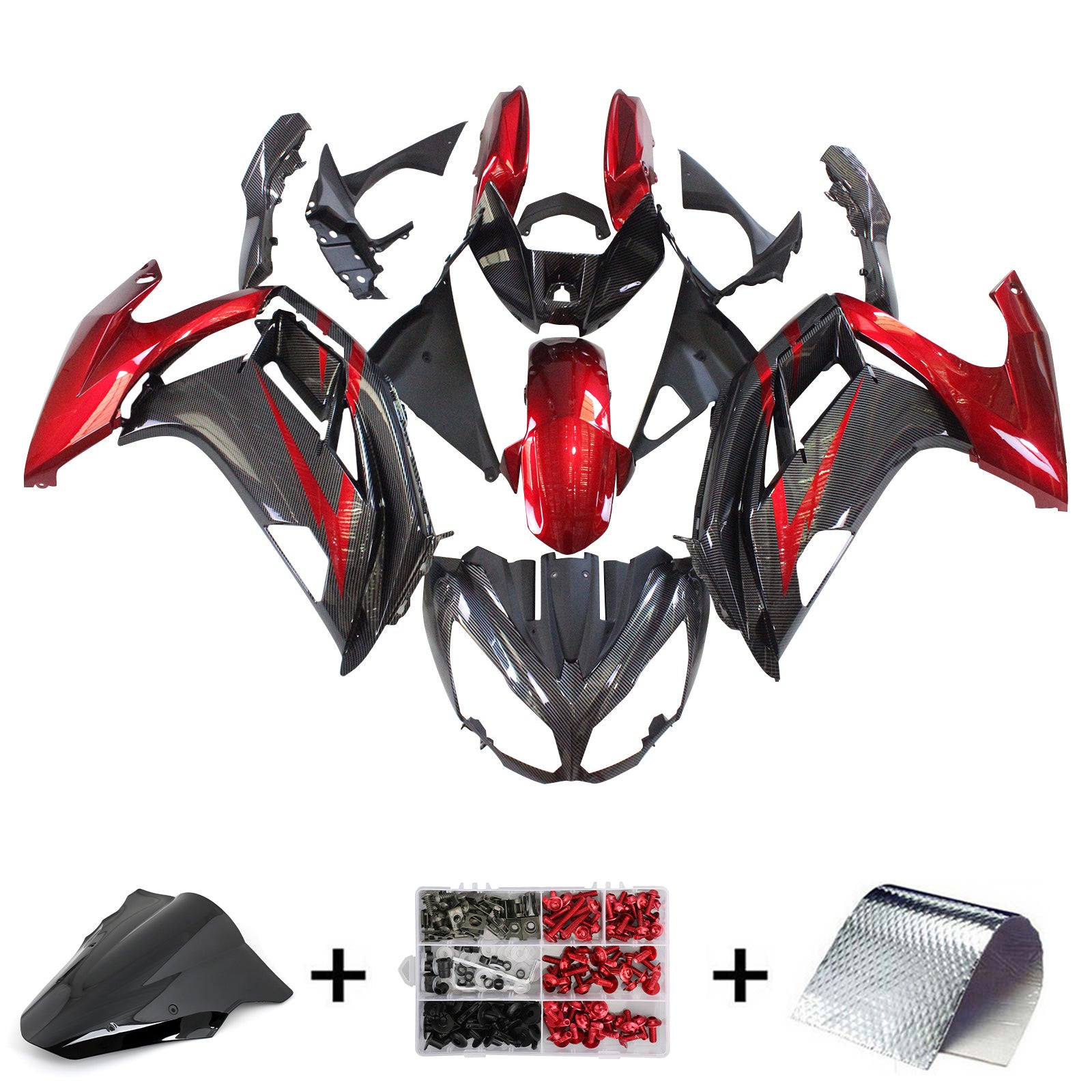 Amotopart 2012-2016 Kawasaki ER6F Ninja650 Carbon Fiber Red&Black Fairing Kit