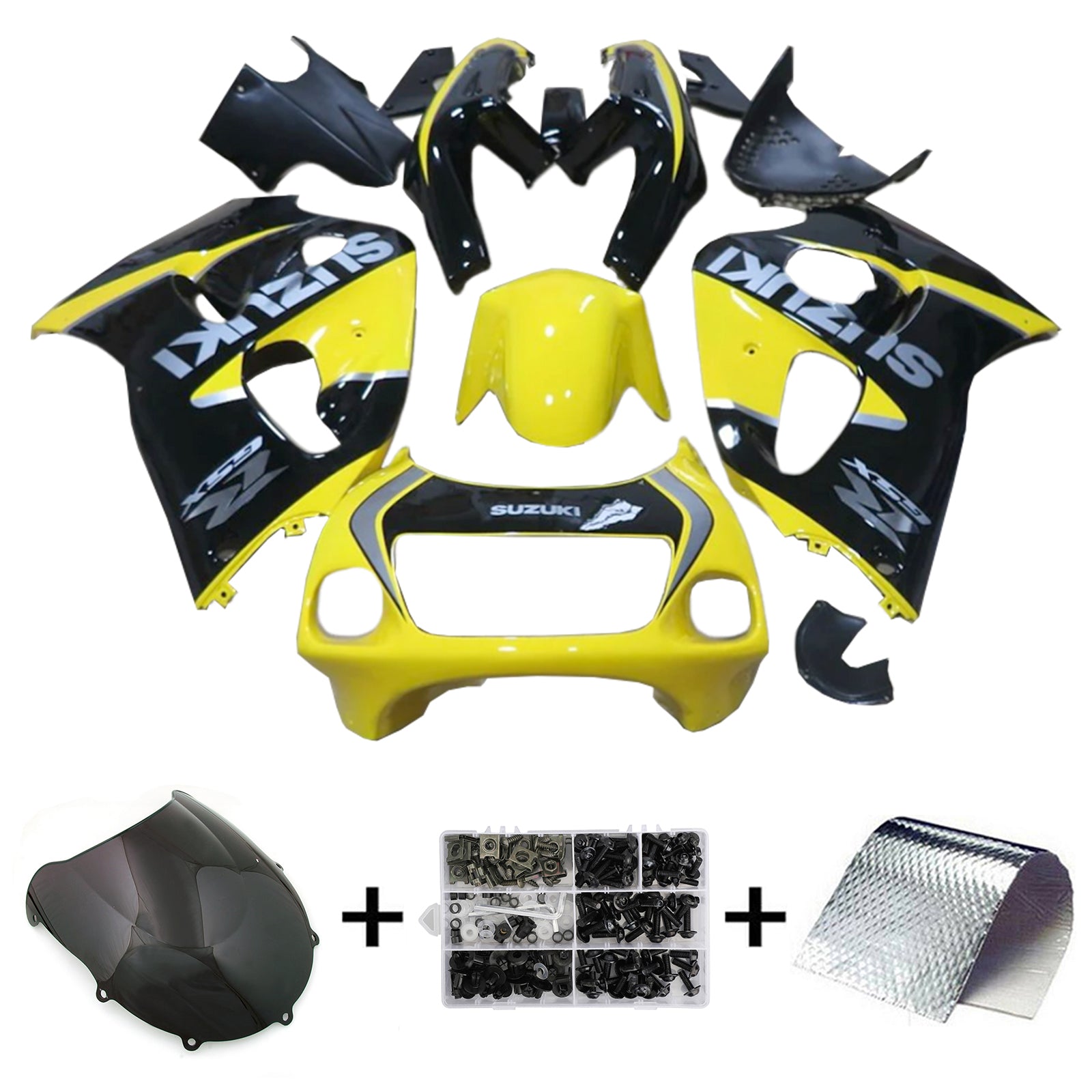 Amotopart GSXR600 1996-2000 GSXR750 1996-1999 Suzuki Kit de carenado amarillo y negro