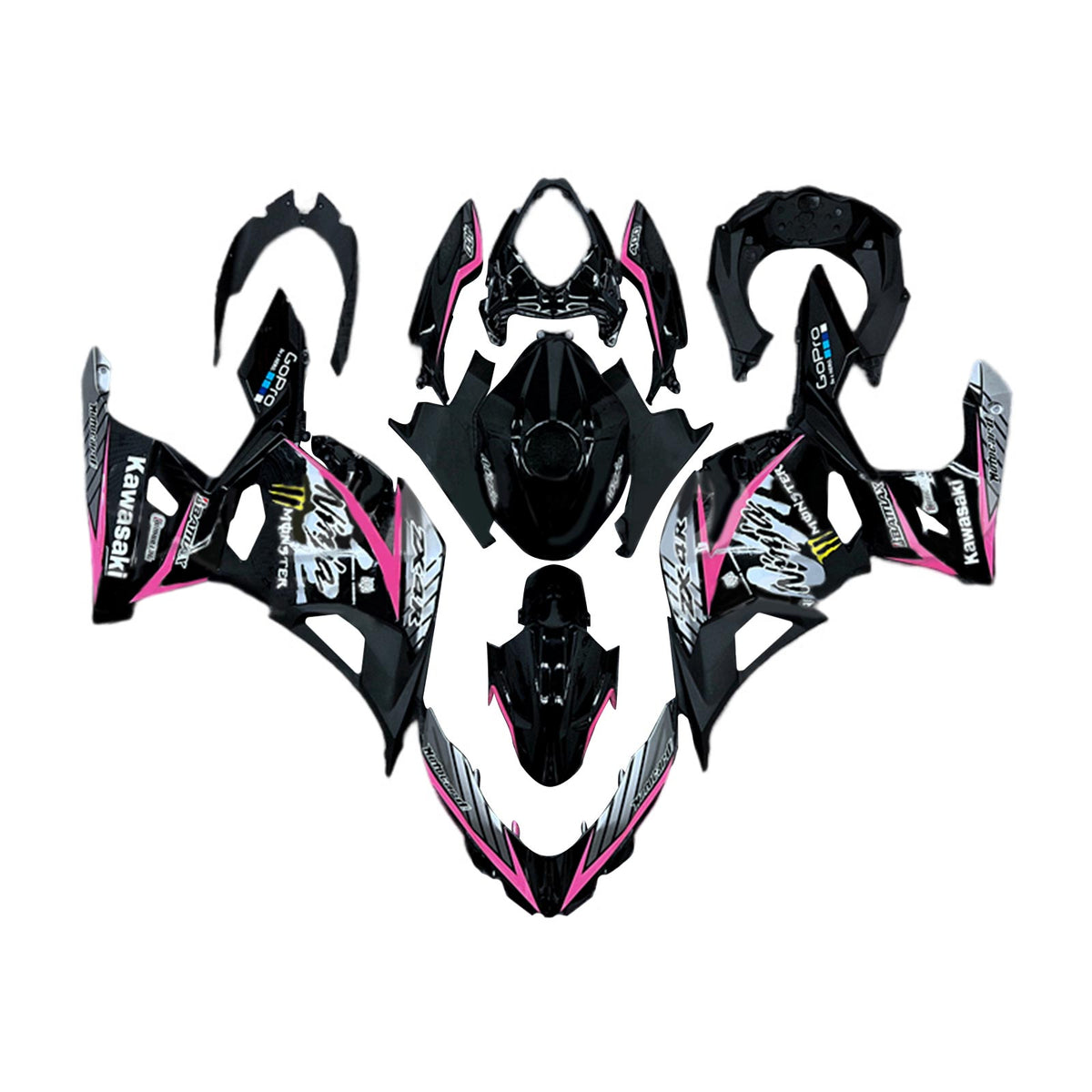 Amotopart 2018-2024 Kawasaki EX400 Ninja400 Black with Pink Fairing Kit