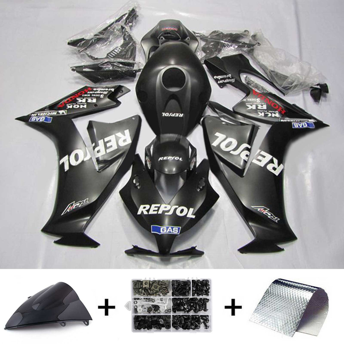 Amotopart 2012-2016 CBR1000RR Honda Black with Logo Fairing Kit